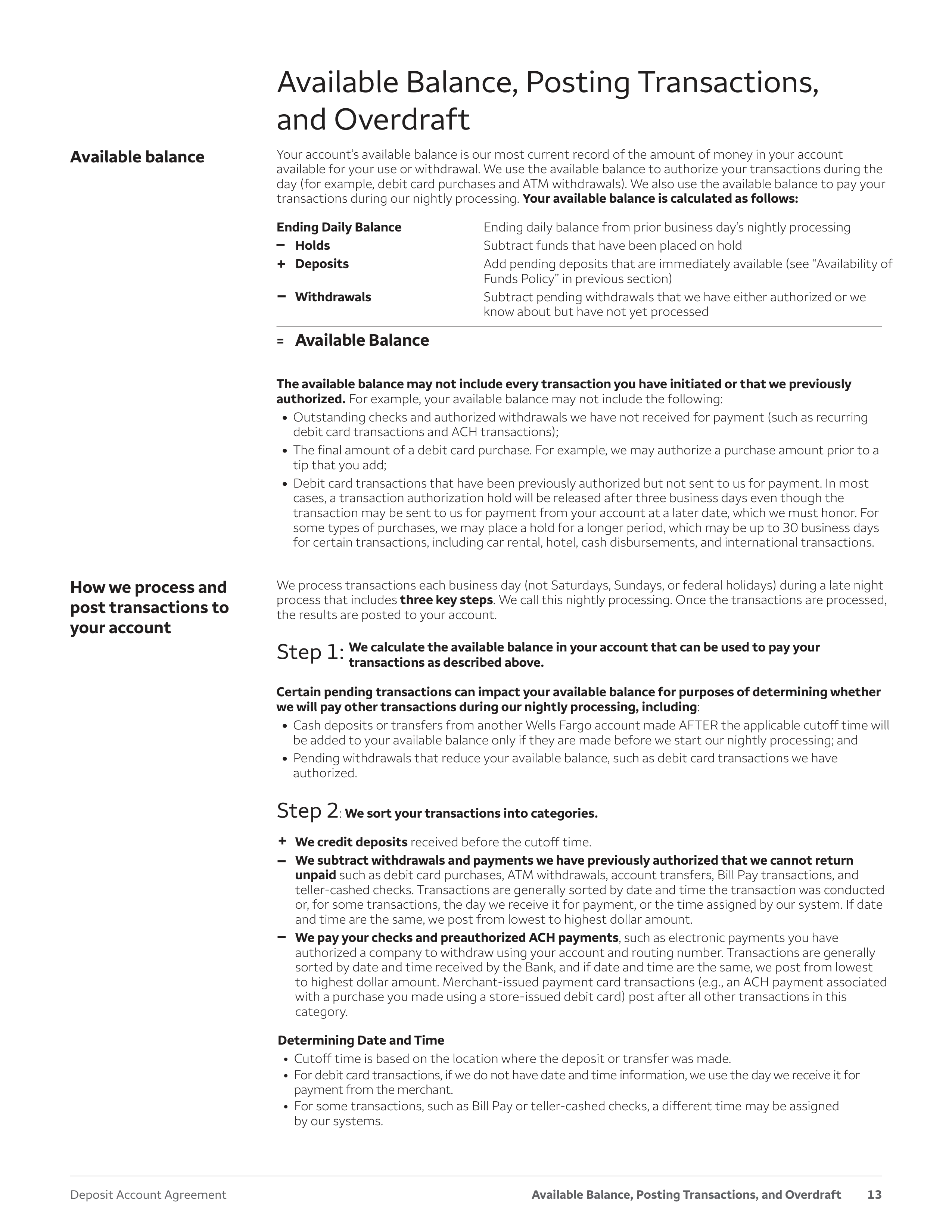 Wells Fargo & Company Deposit Account Agreement — page 13