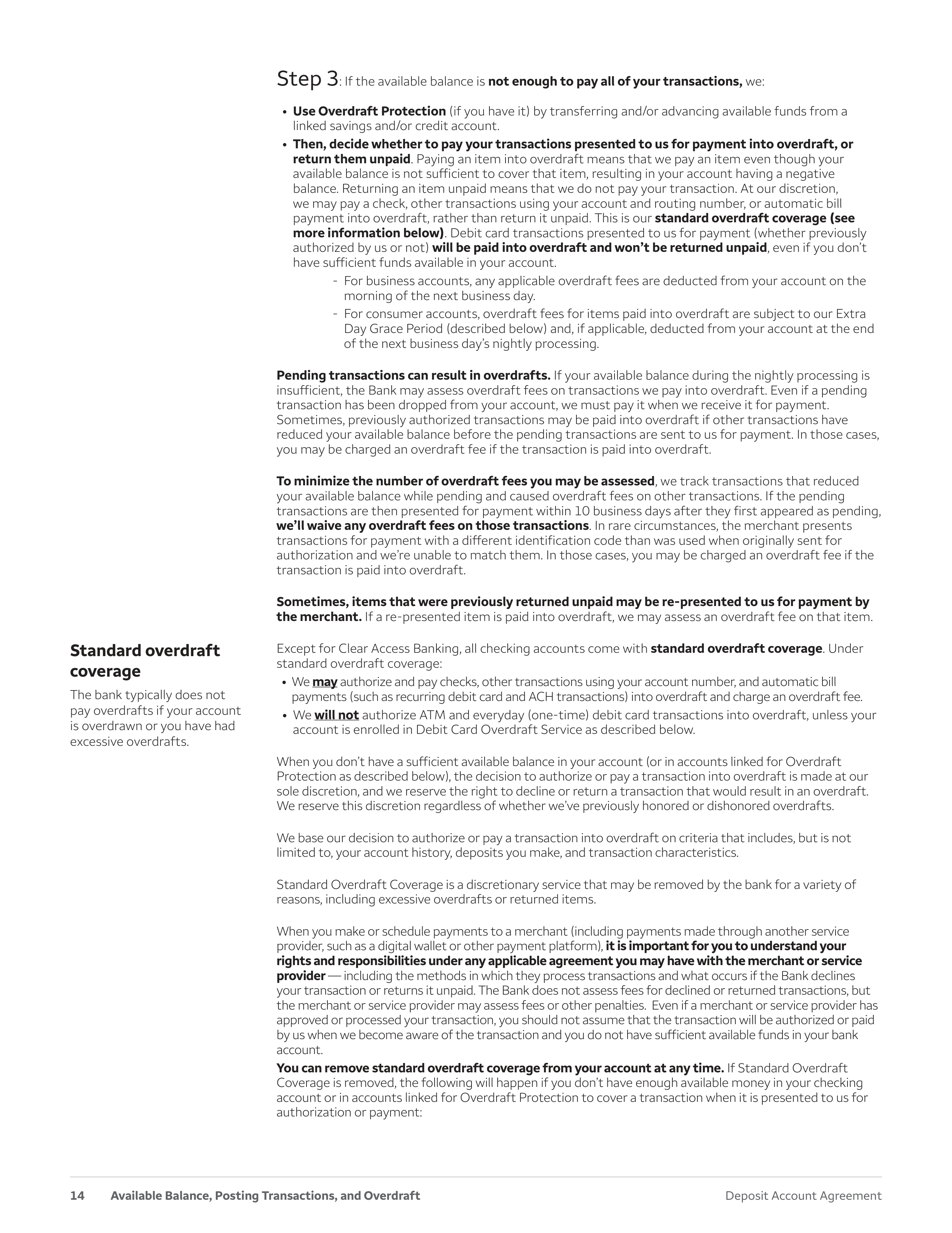 Wells Fargo & Company Deposit Account Agreement — page 14
