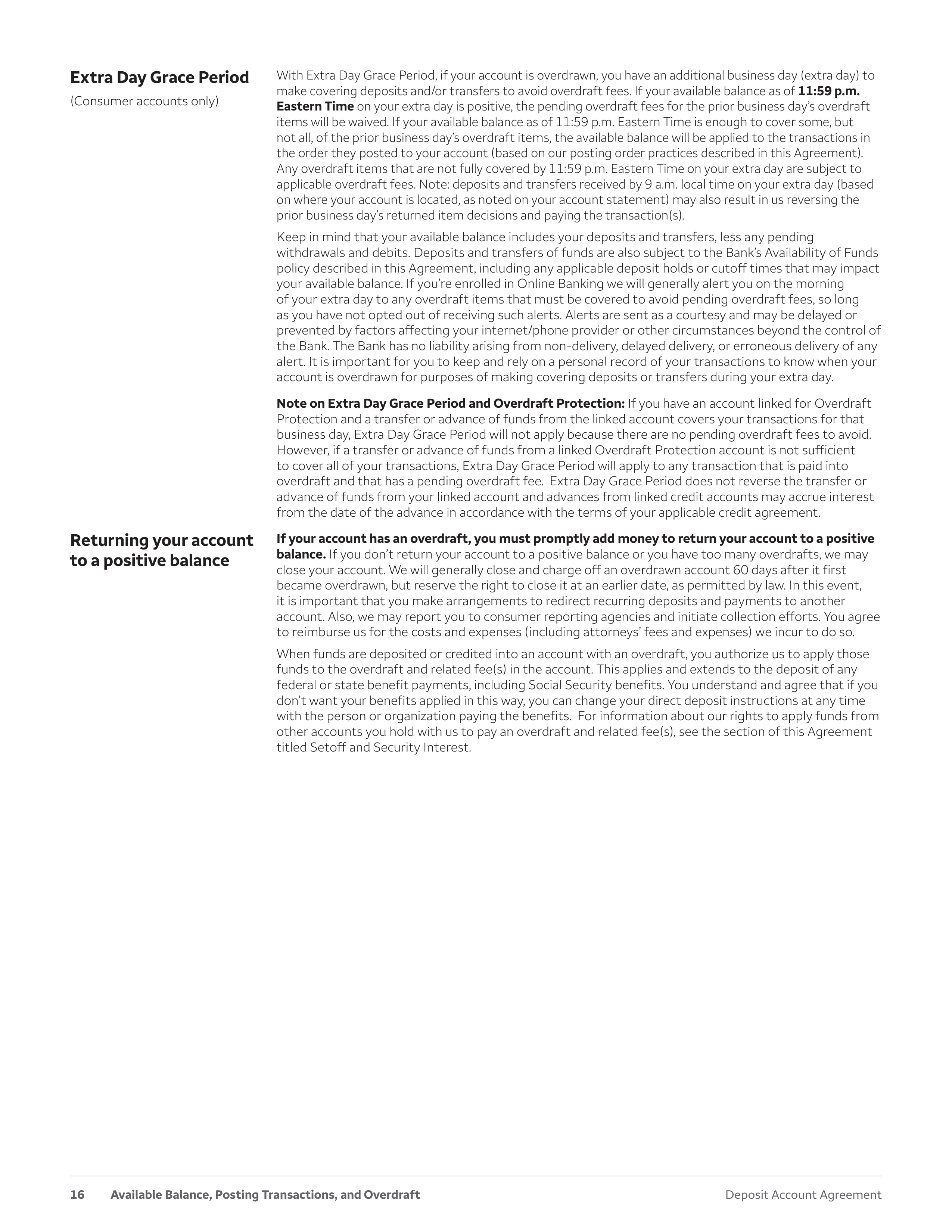 Wells Fargo & Company Deposit Account Agreement — page 16