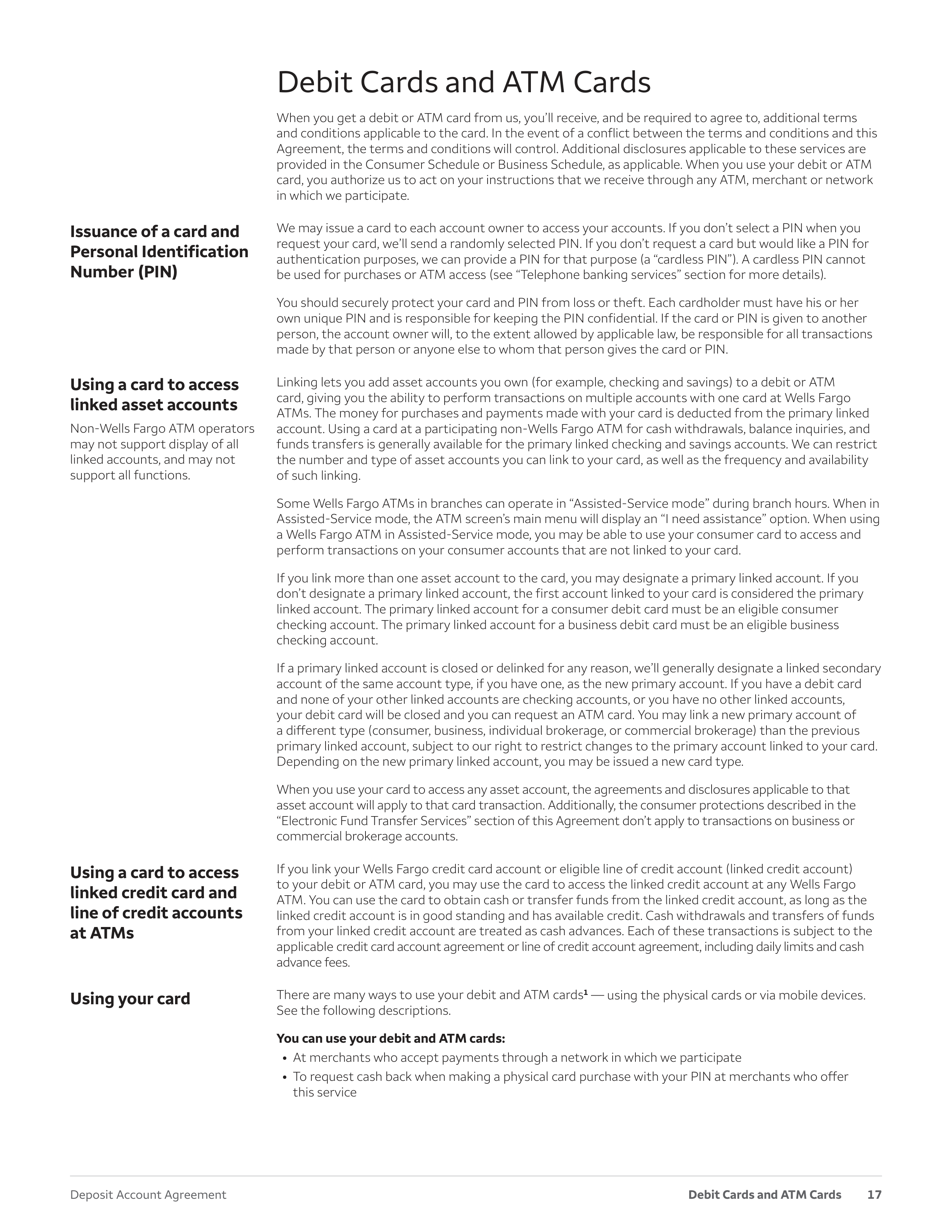 Wells Fargo & Company Deposit Account Agreement — page 17