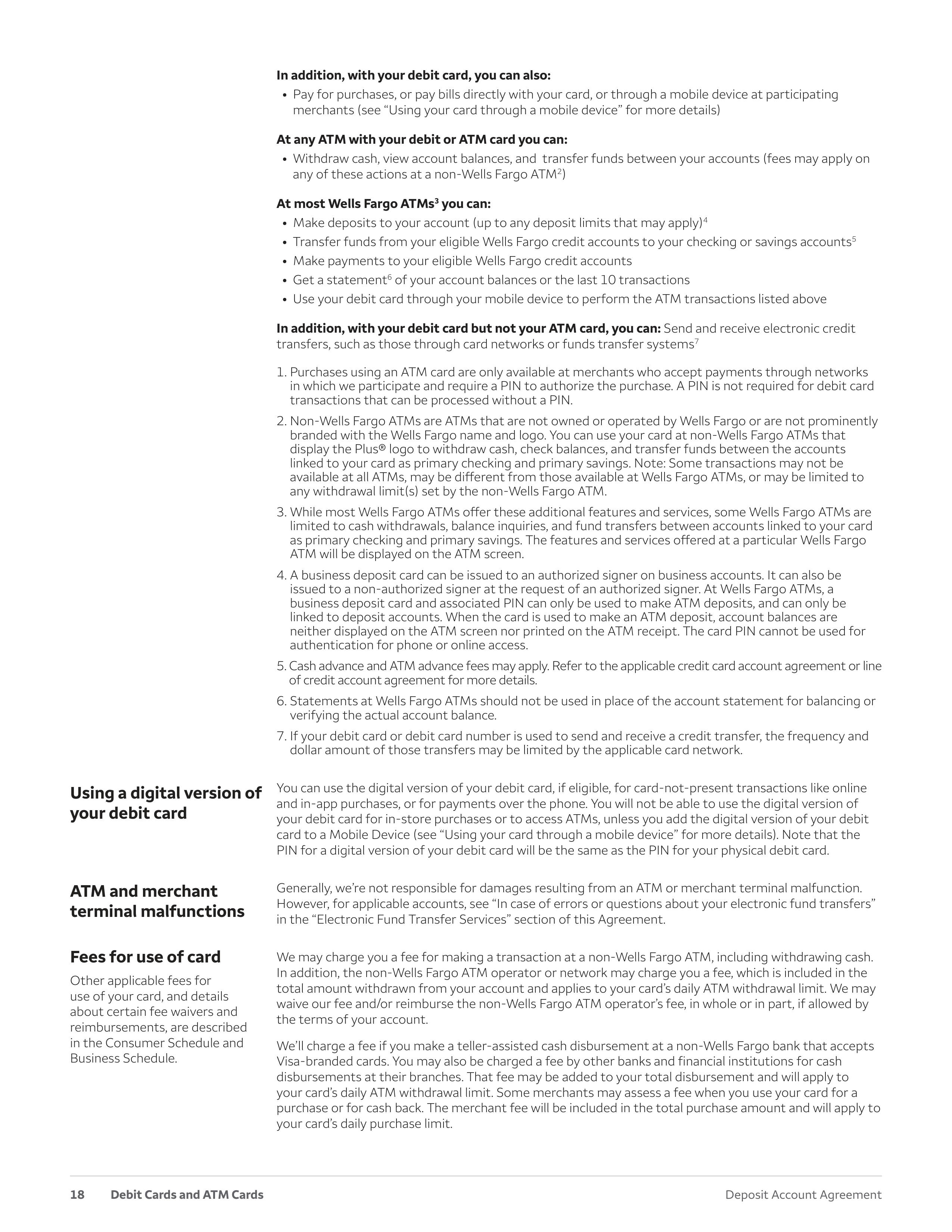 Wells Fargo & Company Deposit Account Agreement — page 18