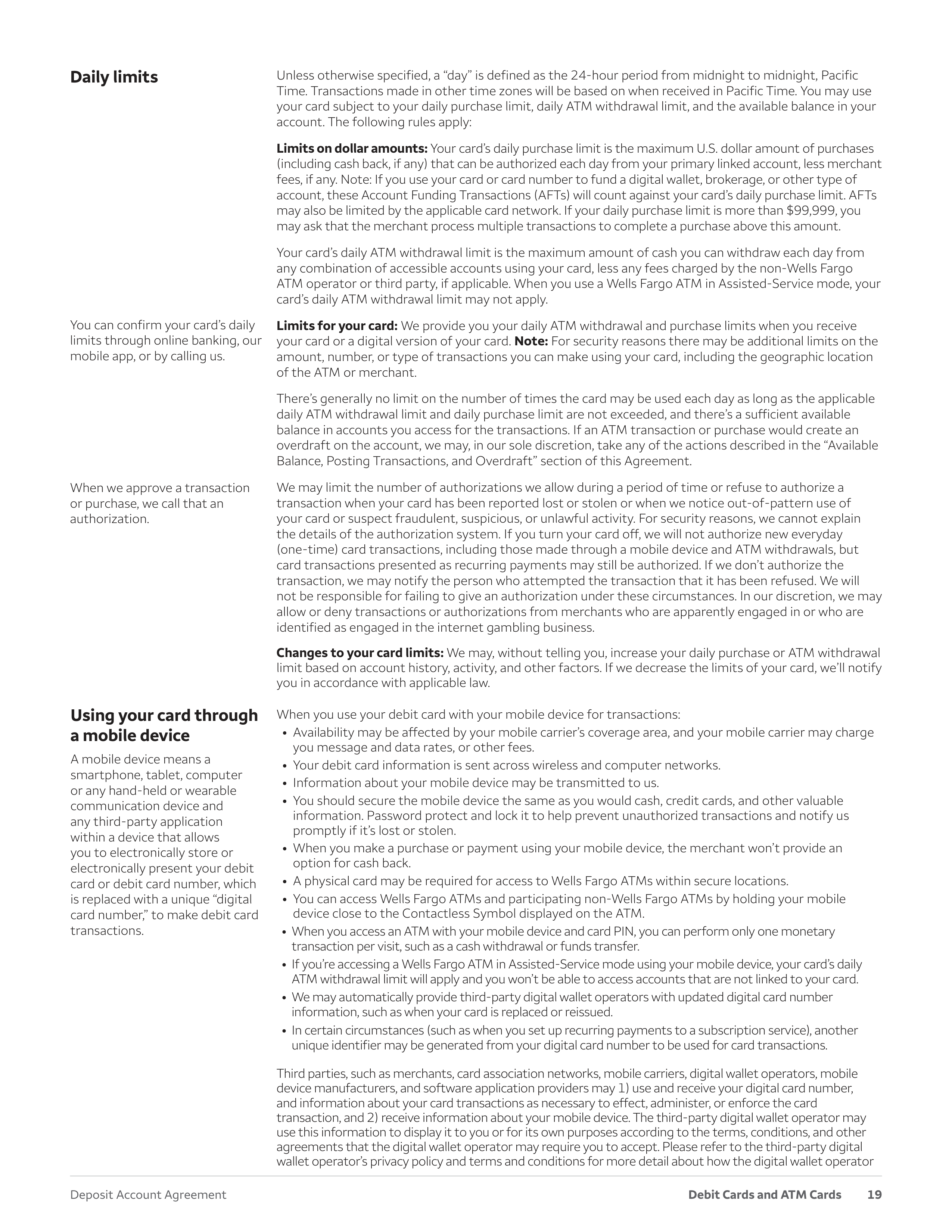 Wells Fargo & Company Deposit Account Agreement — page 19