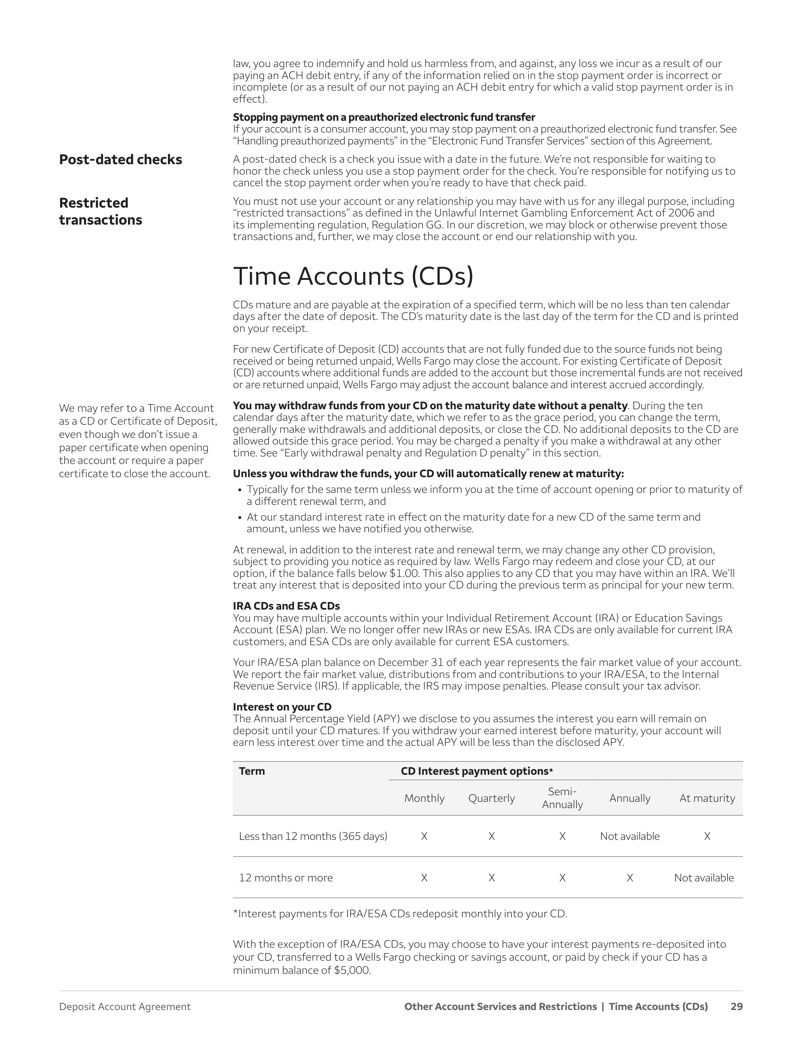 Wells Fargo & Company Deposit Account Agreement — page 29