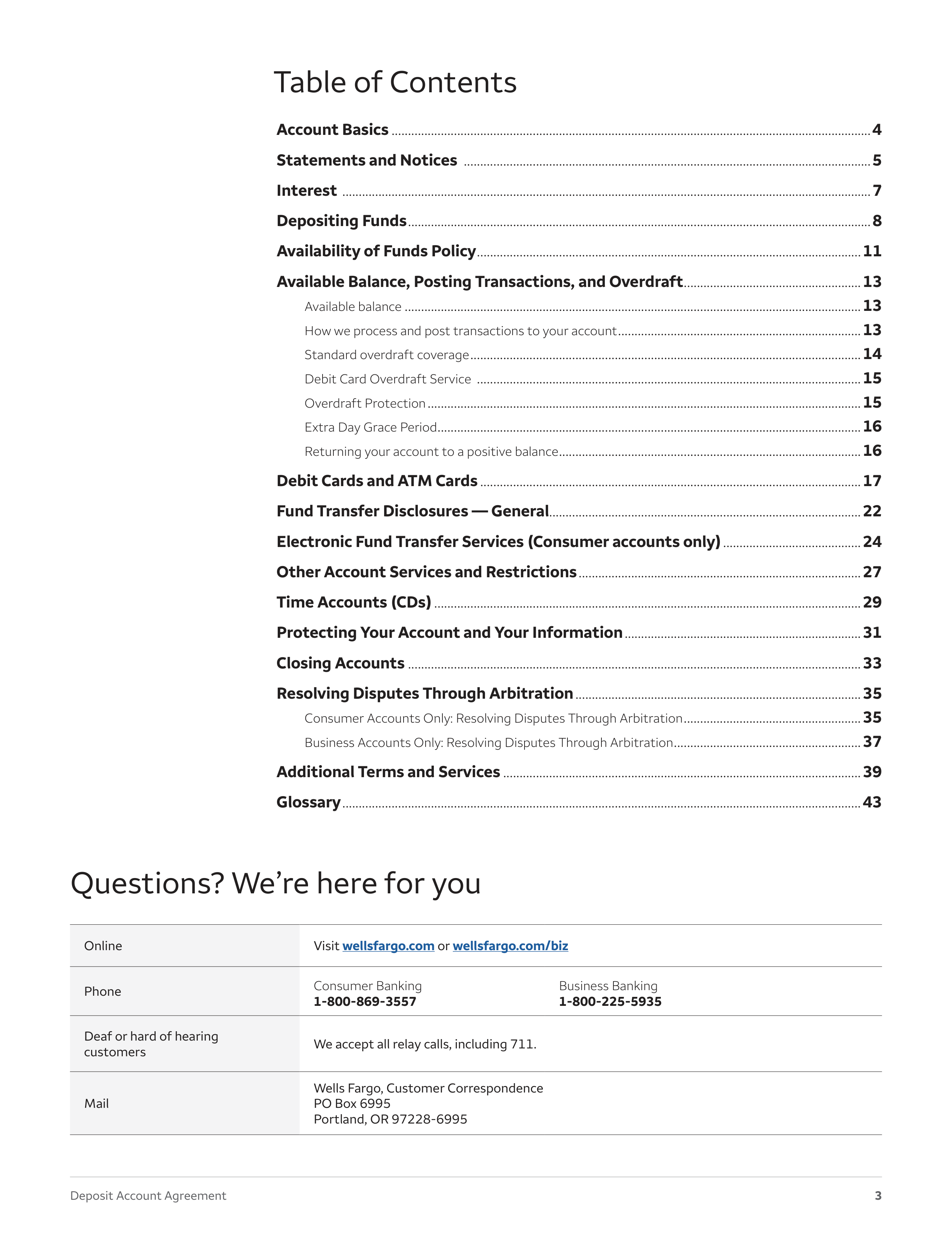 Wells Fargo & Company Deposit Account Agreement — page 3