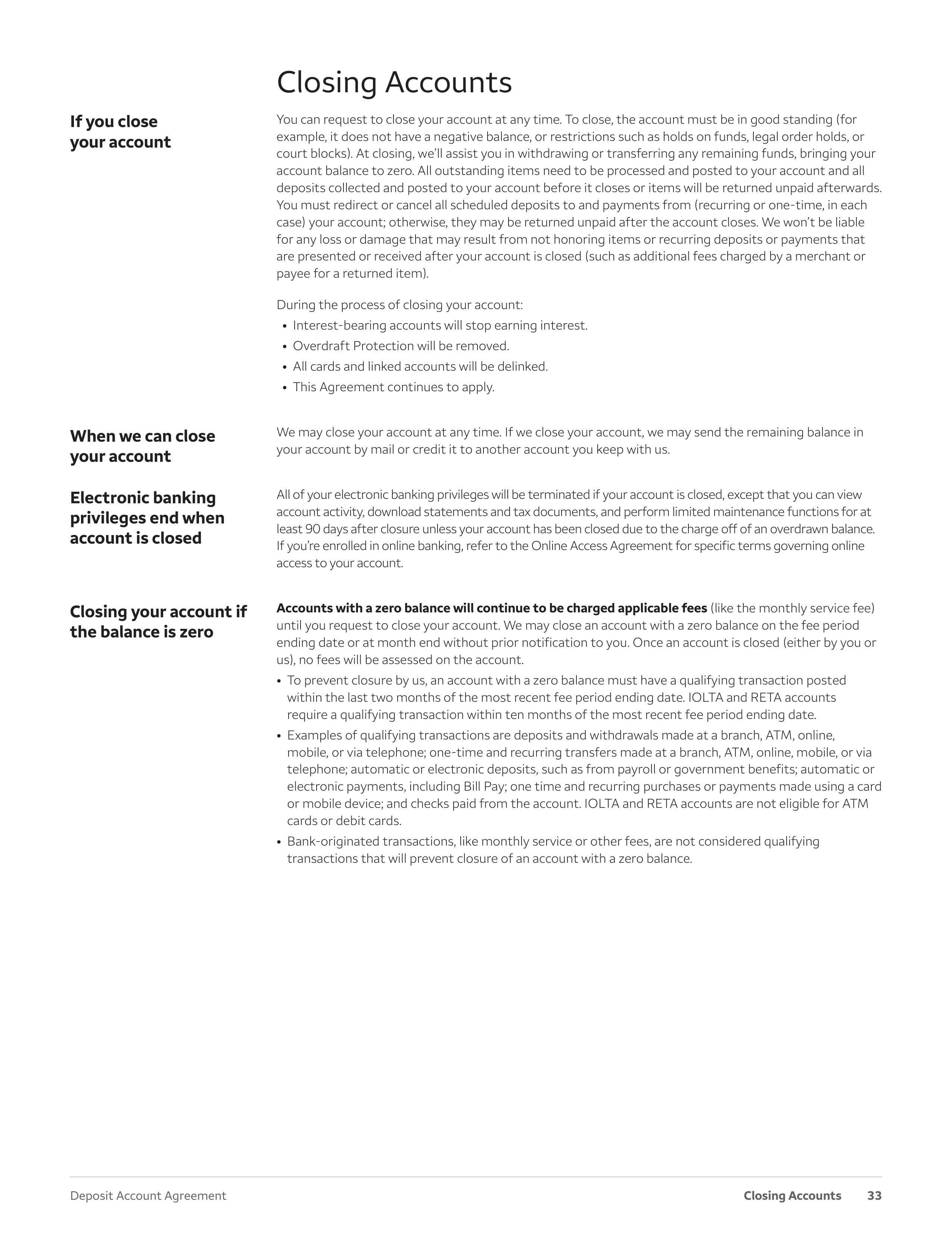 Wells Fargo & Company Deposit Account Agreement — page 33