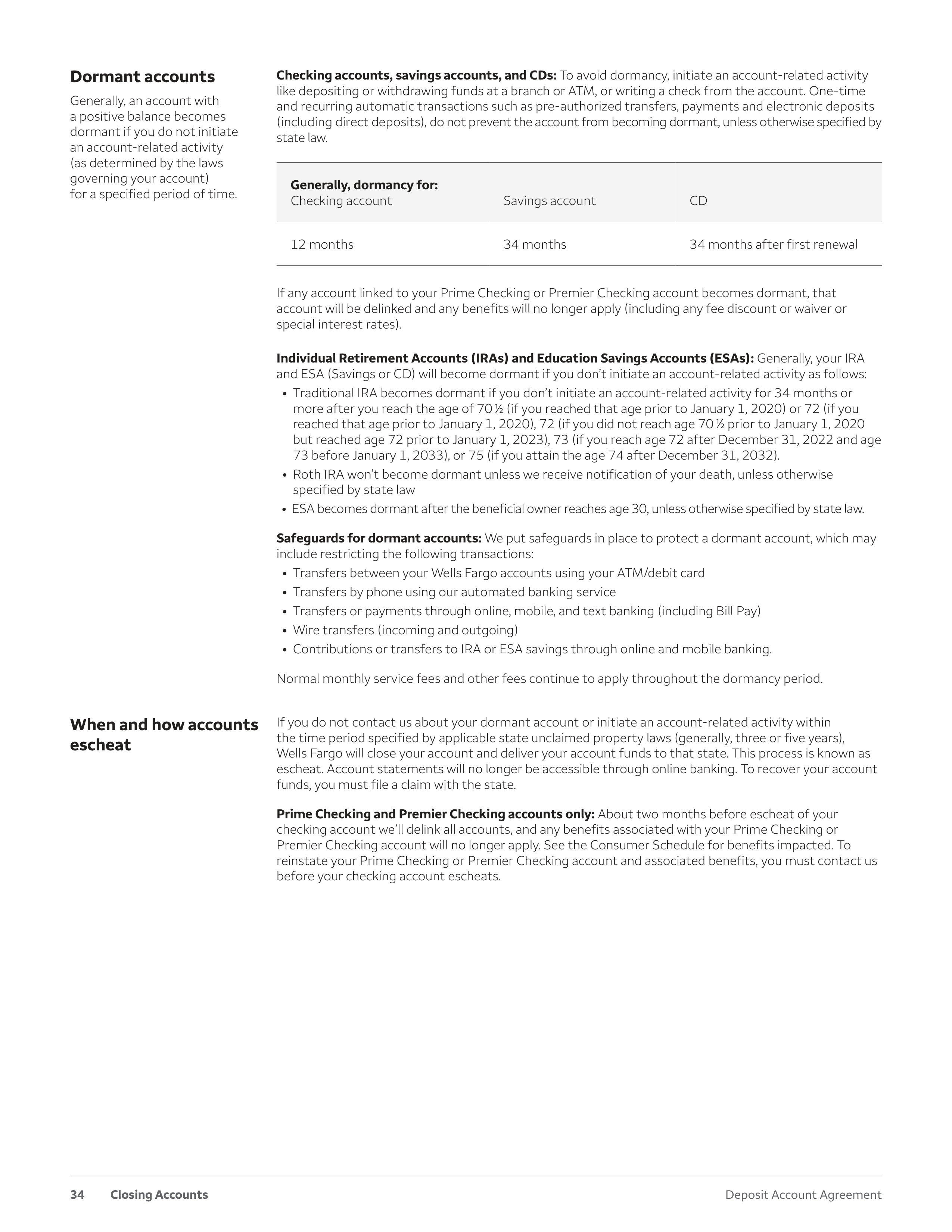 Wells Fargo & Company Deposit Account Agreement — page 34