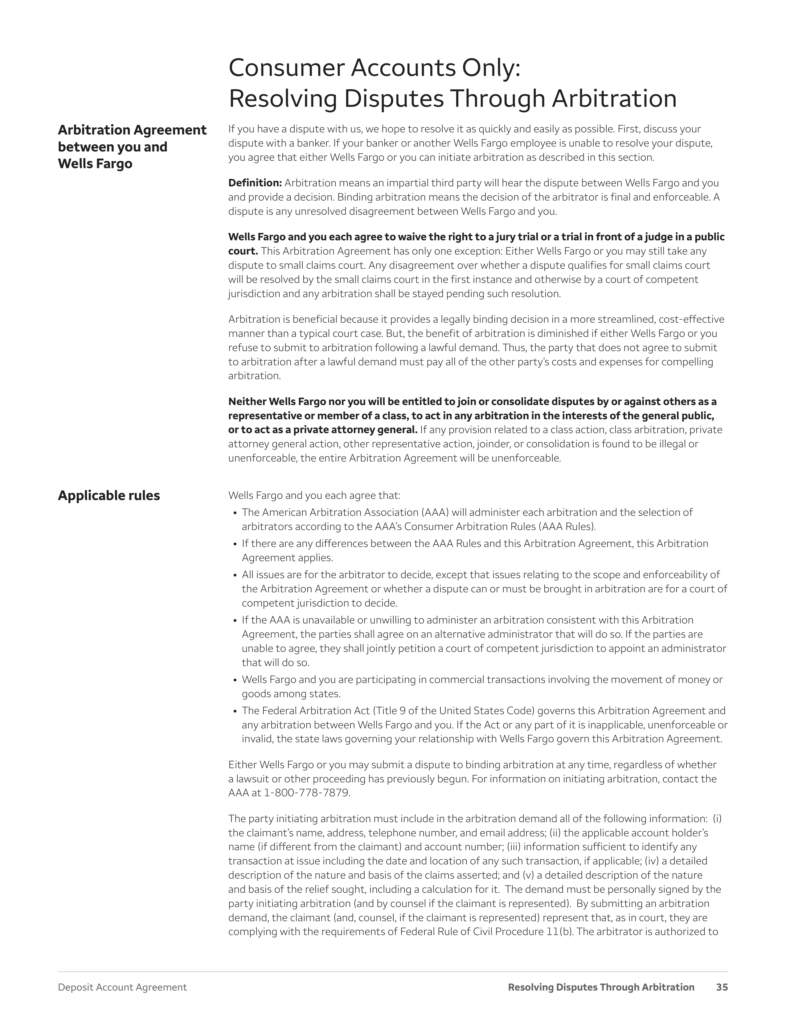 Wells Fargo & Company Deposit Account Agreement — page 35