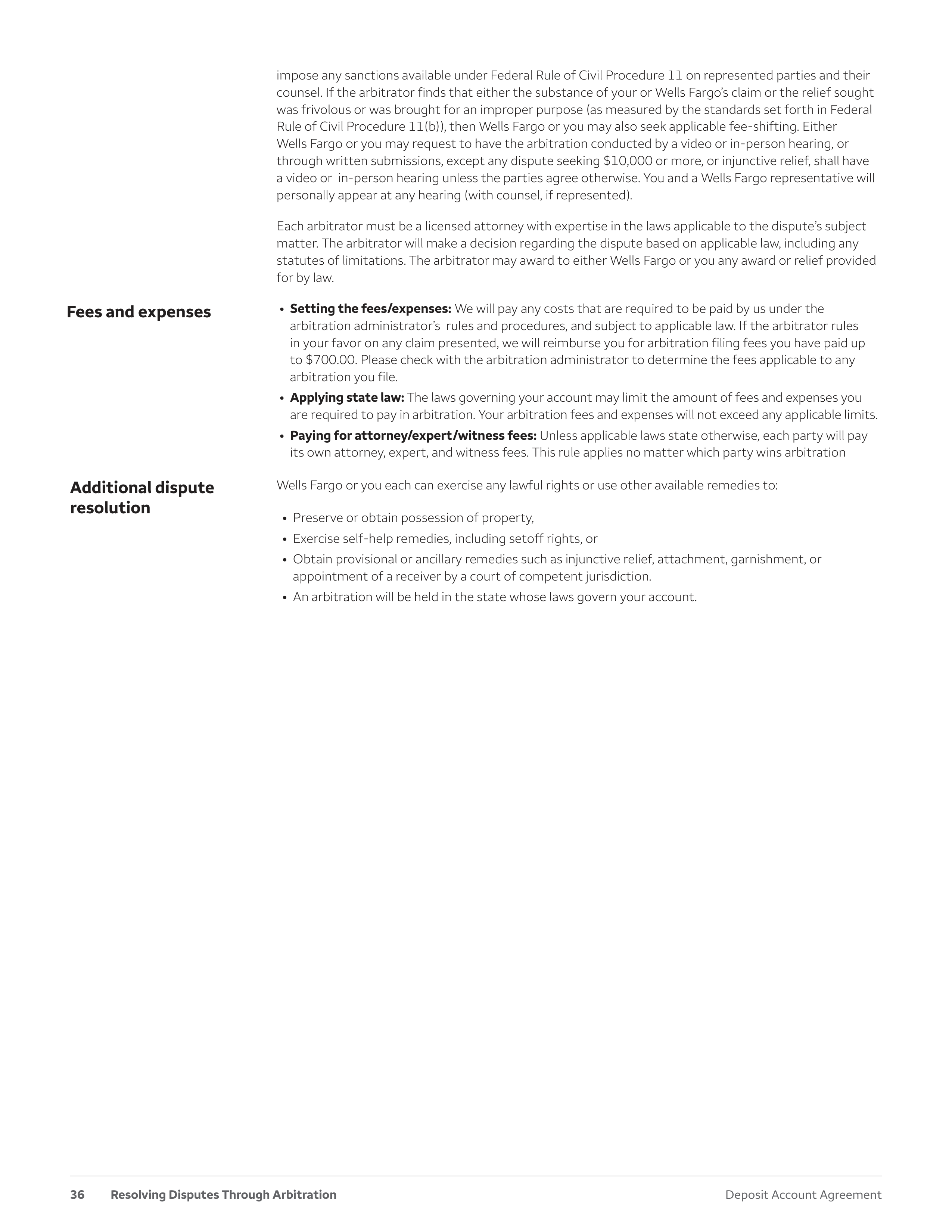 Wells Fargo & Company Deposit Account Agreement — page 36