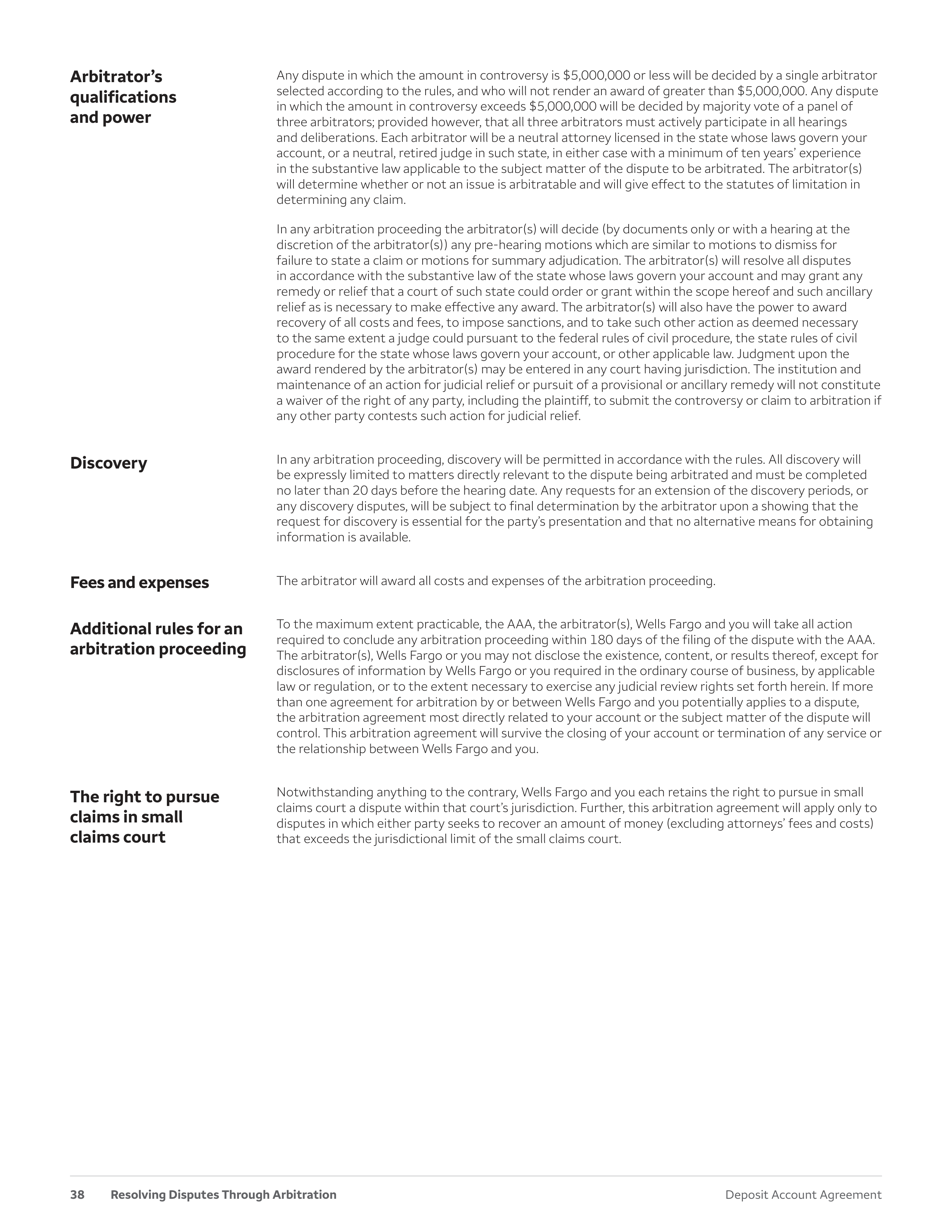 Wells Fargo & Company Deposit Account Agreement — page 38