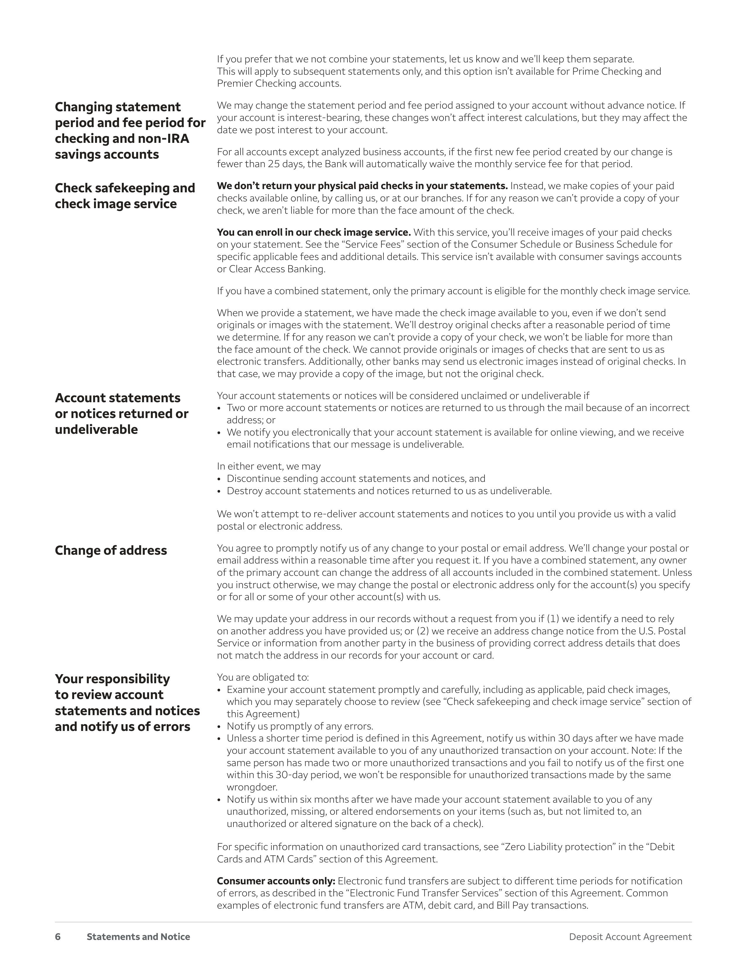 Wells Fargo & Company Deposit Account Agreement — page 6