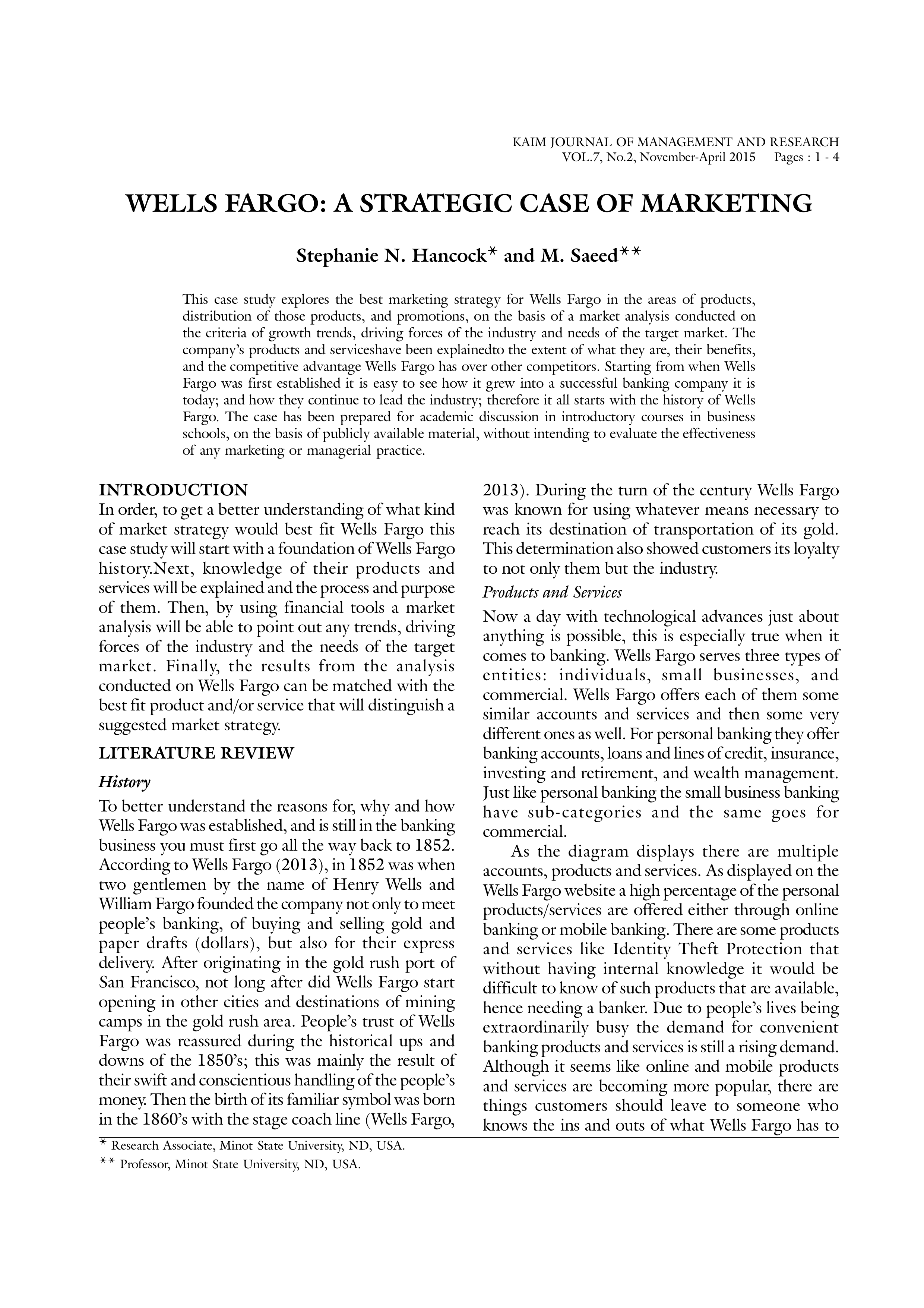 Wells Fargo Marketing Strategy — page 1