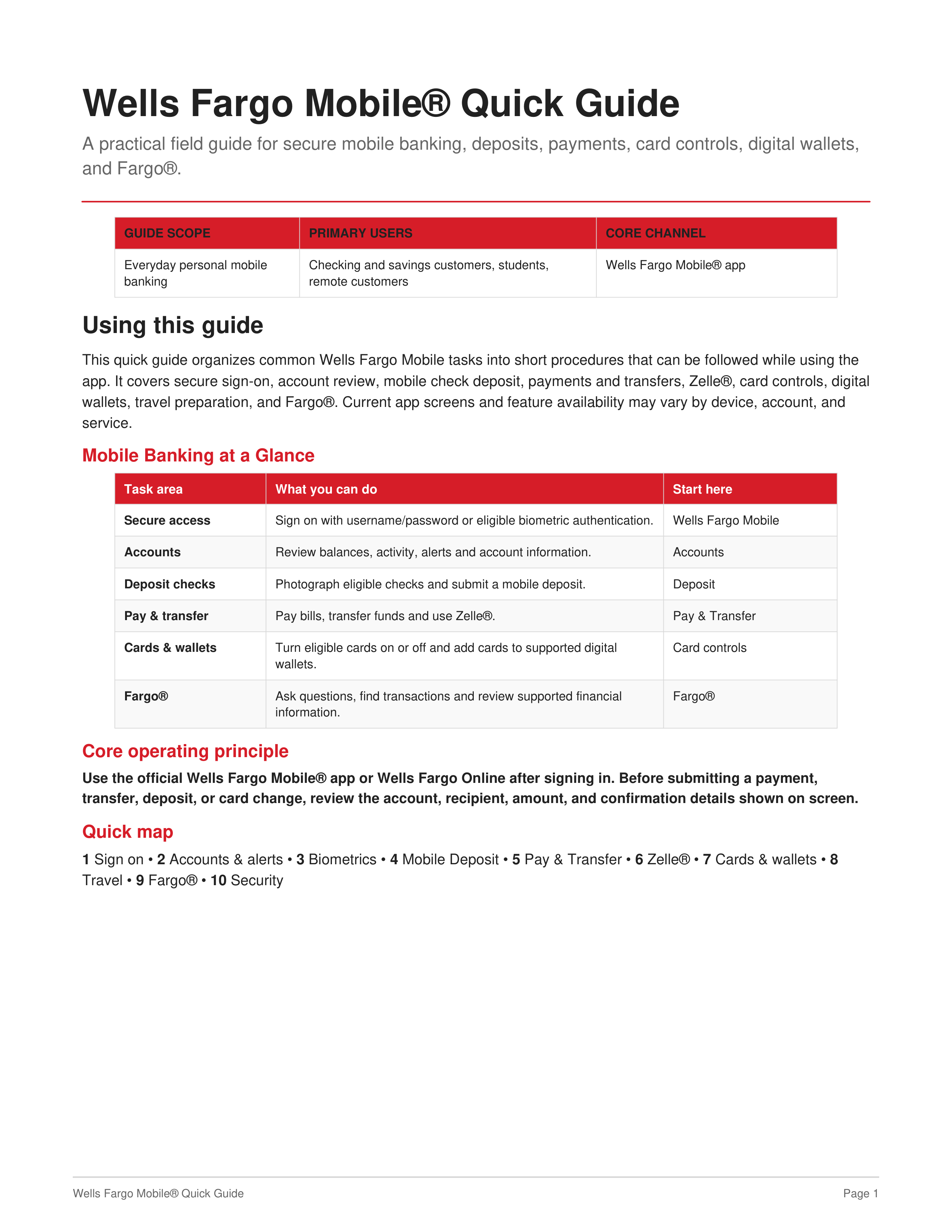 Wells Fargo Mobile Quick Guide — page 1