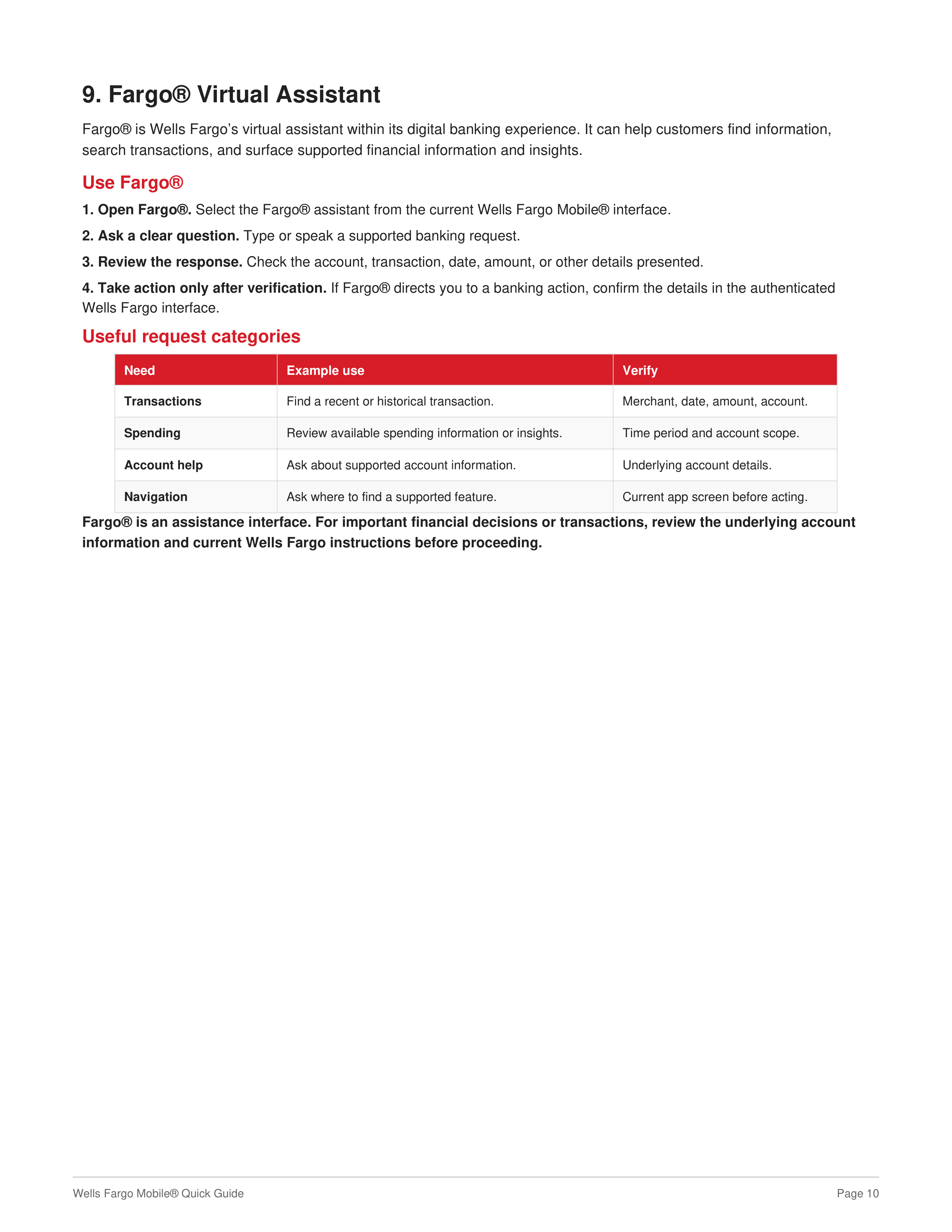 Wells Fargo Mobile Quick Guide — page 10