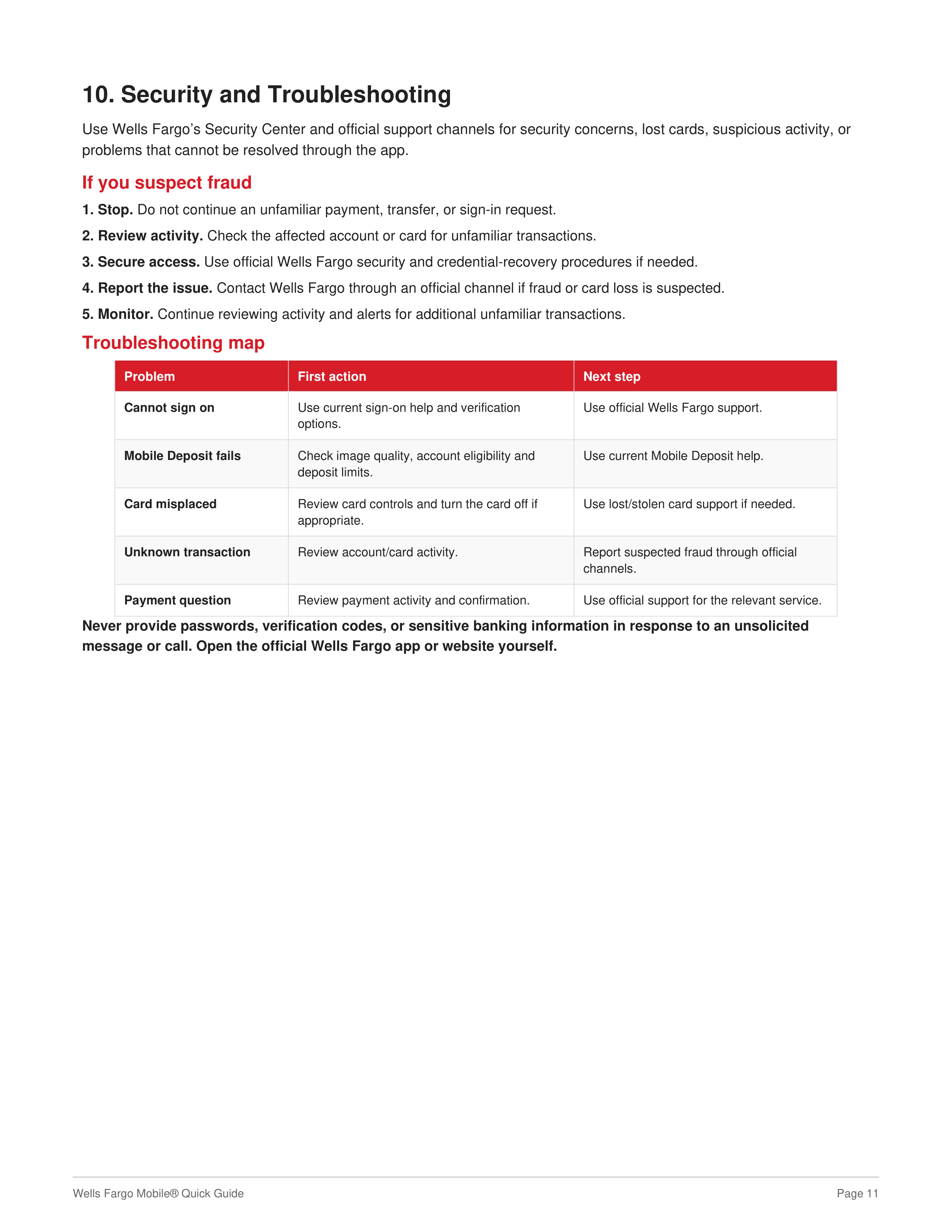 Wells Fargo Mobile Quick Guide — page 11
