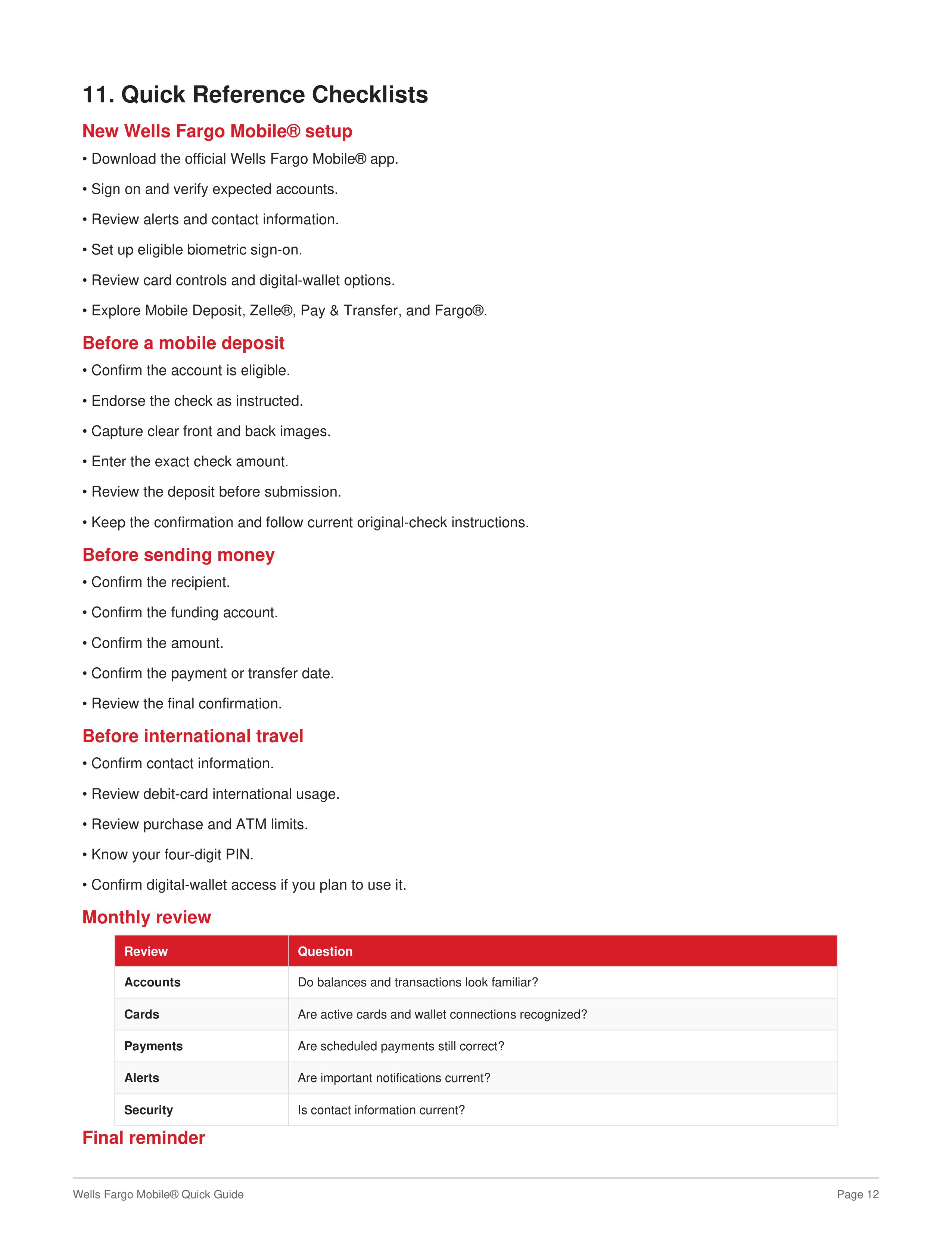 Wells Fargo Mobile Quick Guide — page 12