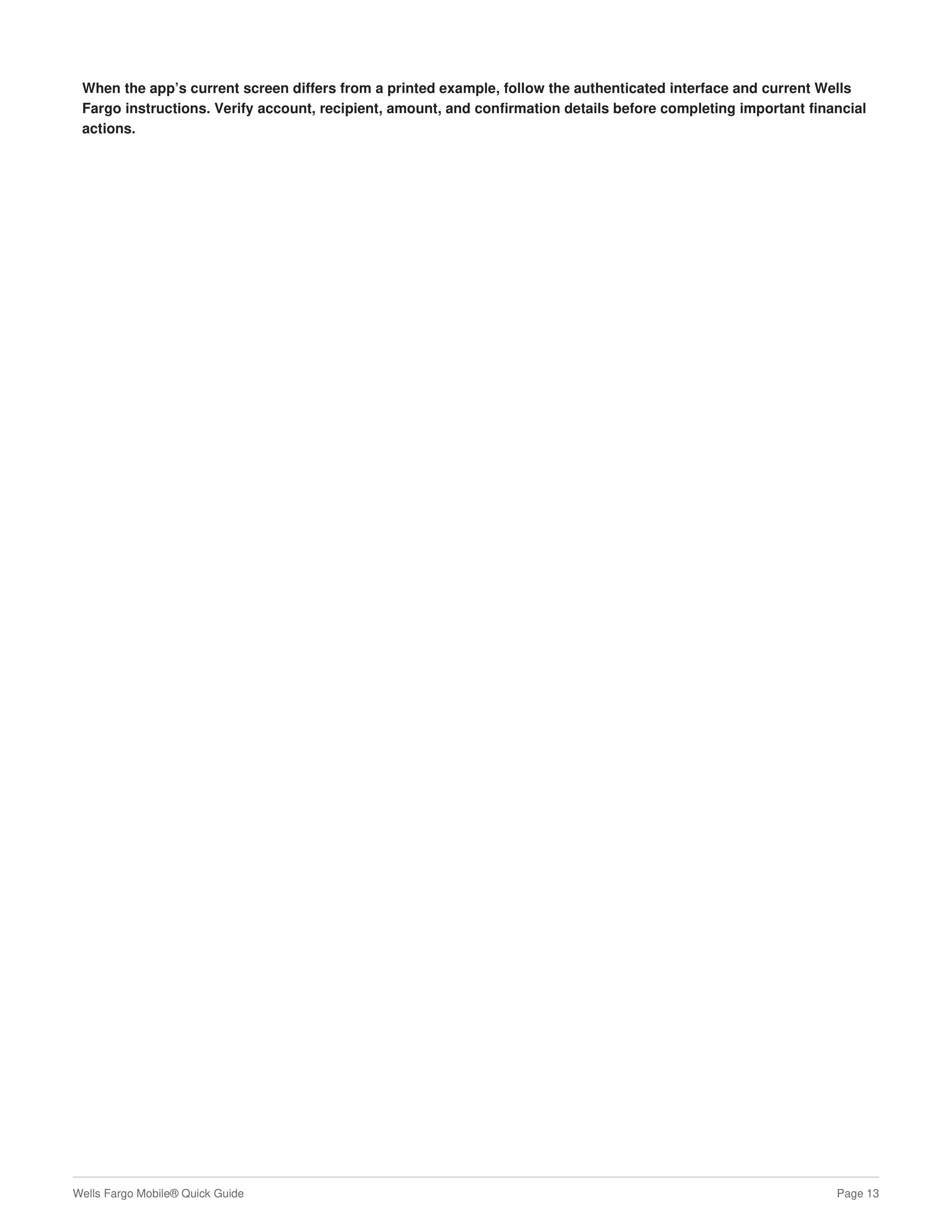 Wells Fargo Mobile Quick Guide — page 13