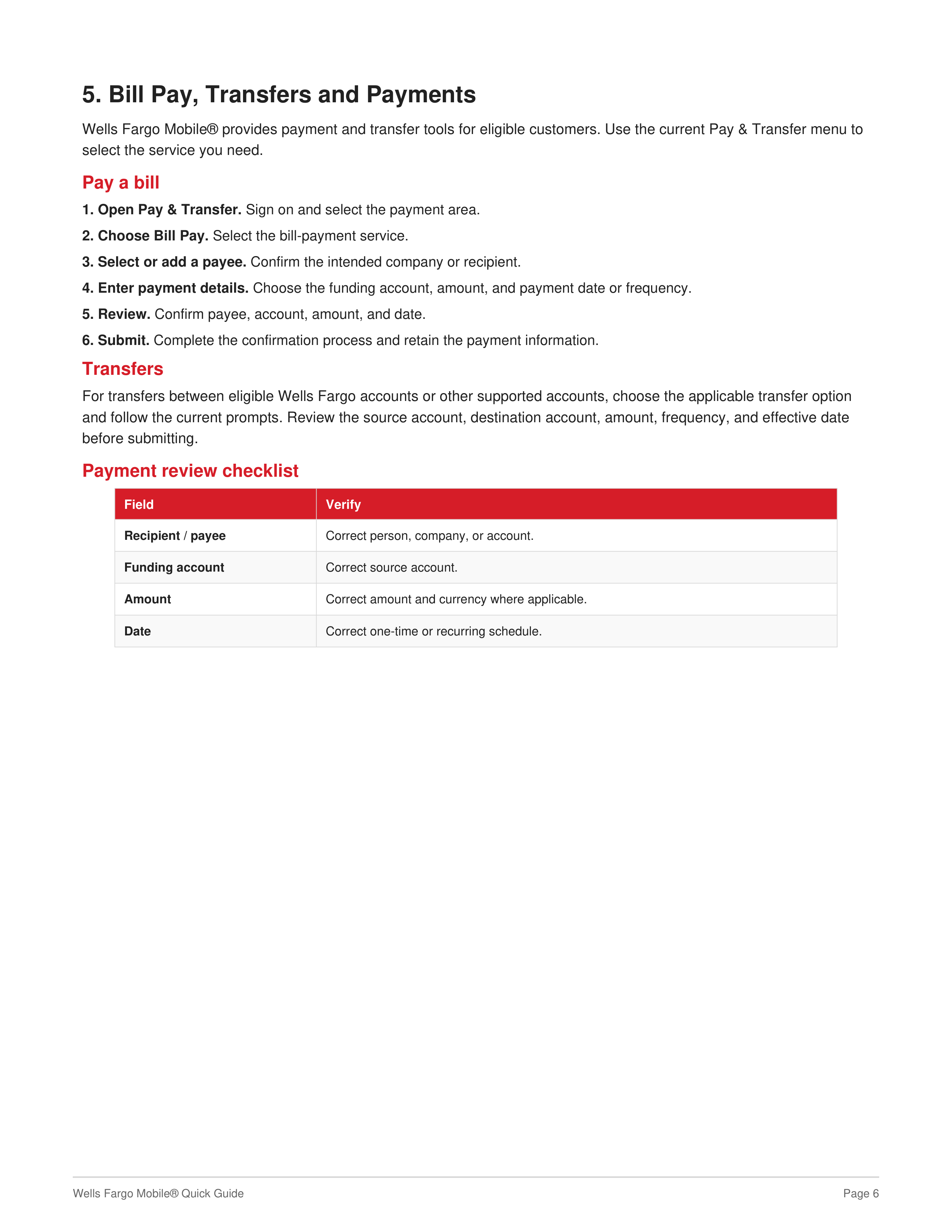 Wells Fargo Mobile Quick Guide — page 6