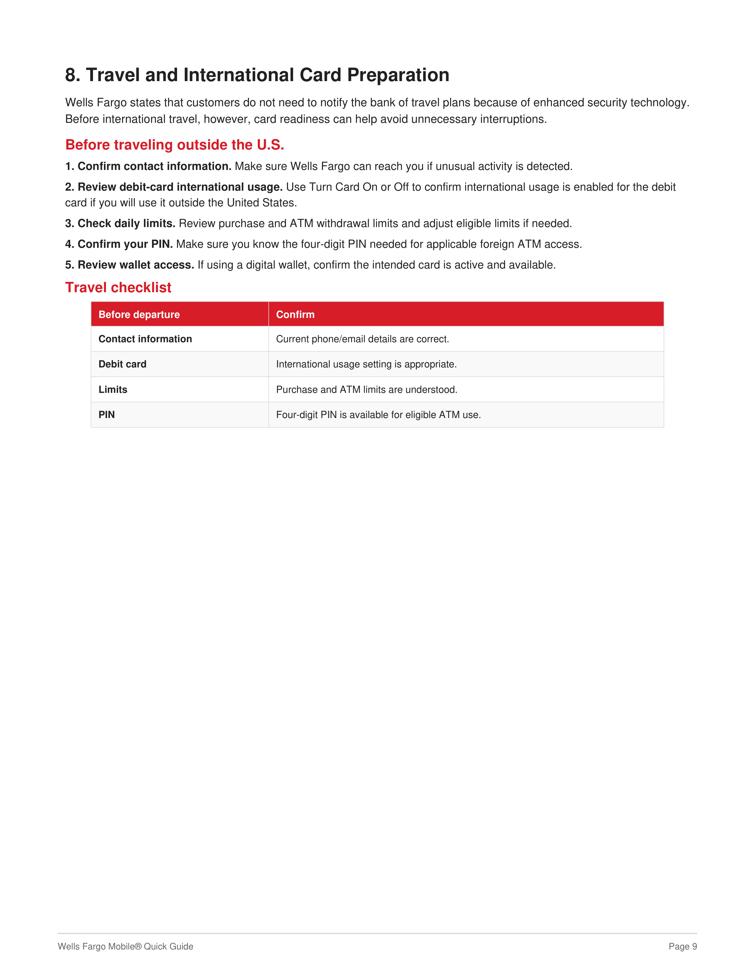 Wells Fargo Mobile Quick Guide — page 9