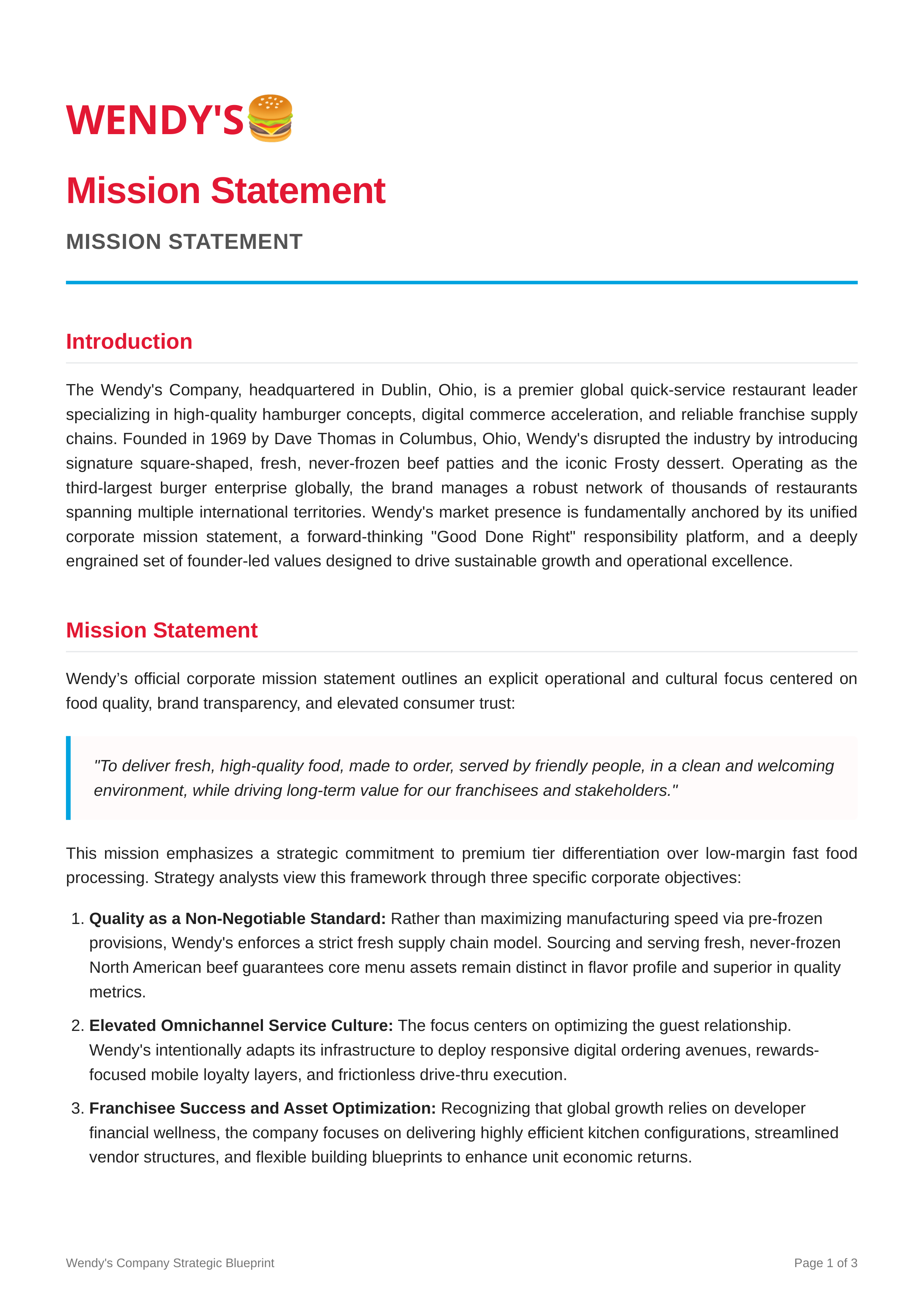 Wendys Mission Statement — page 1
