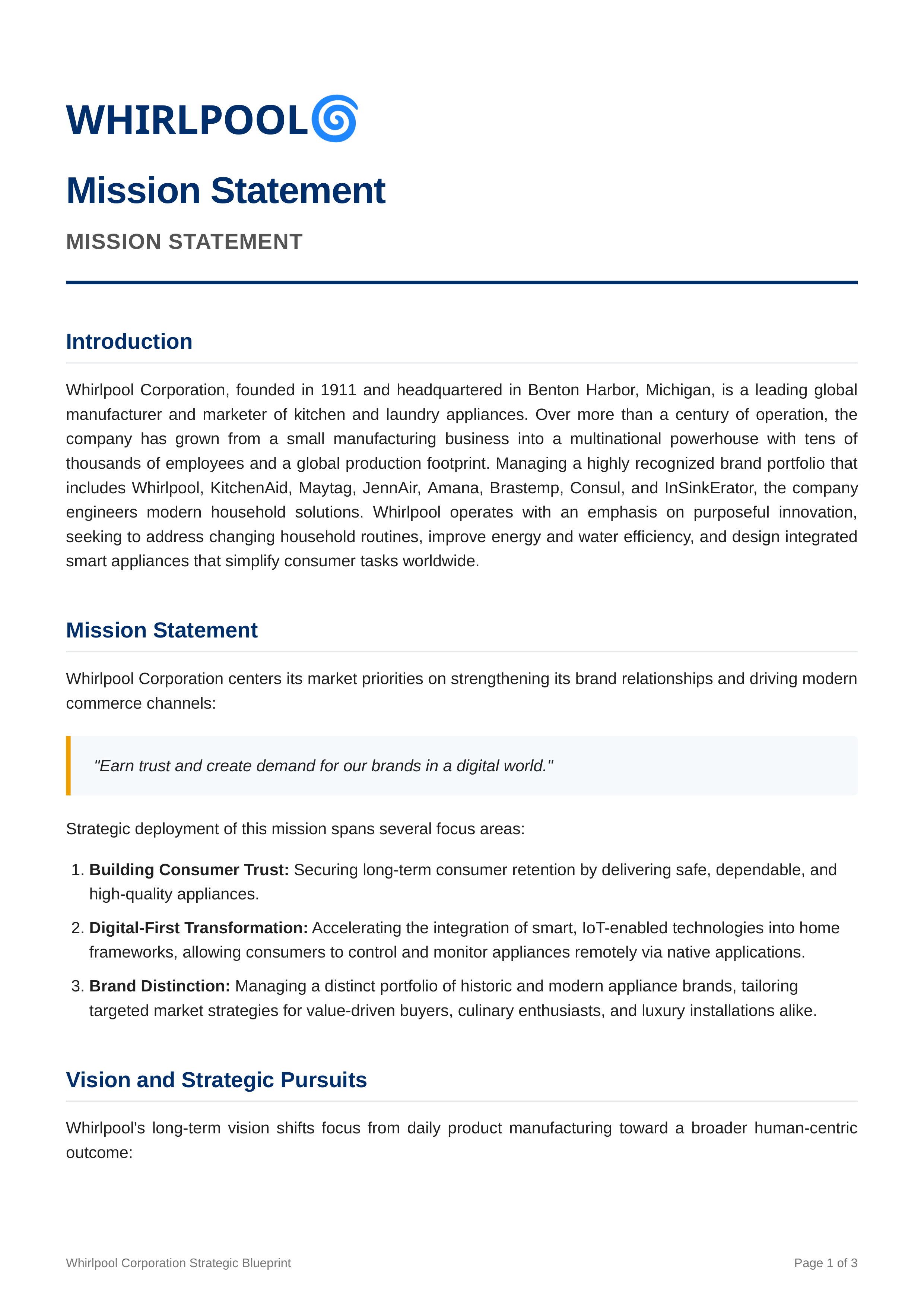 Whirlpool Mission Statement — page 1