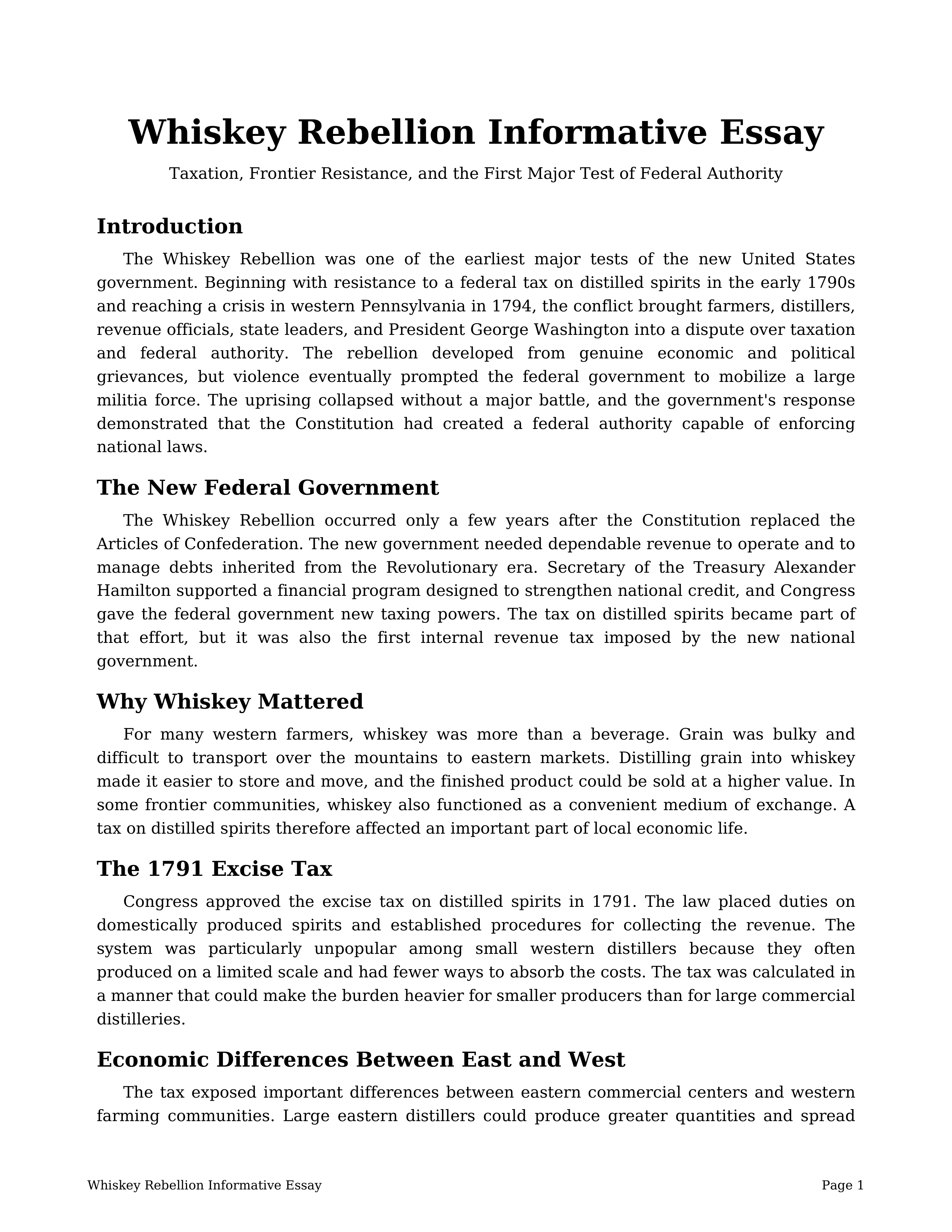 Whiskey Rebellion Informative Essay — page 1