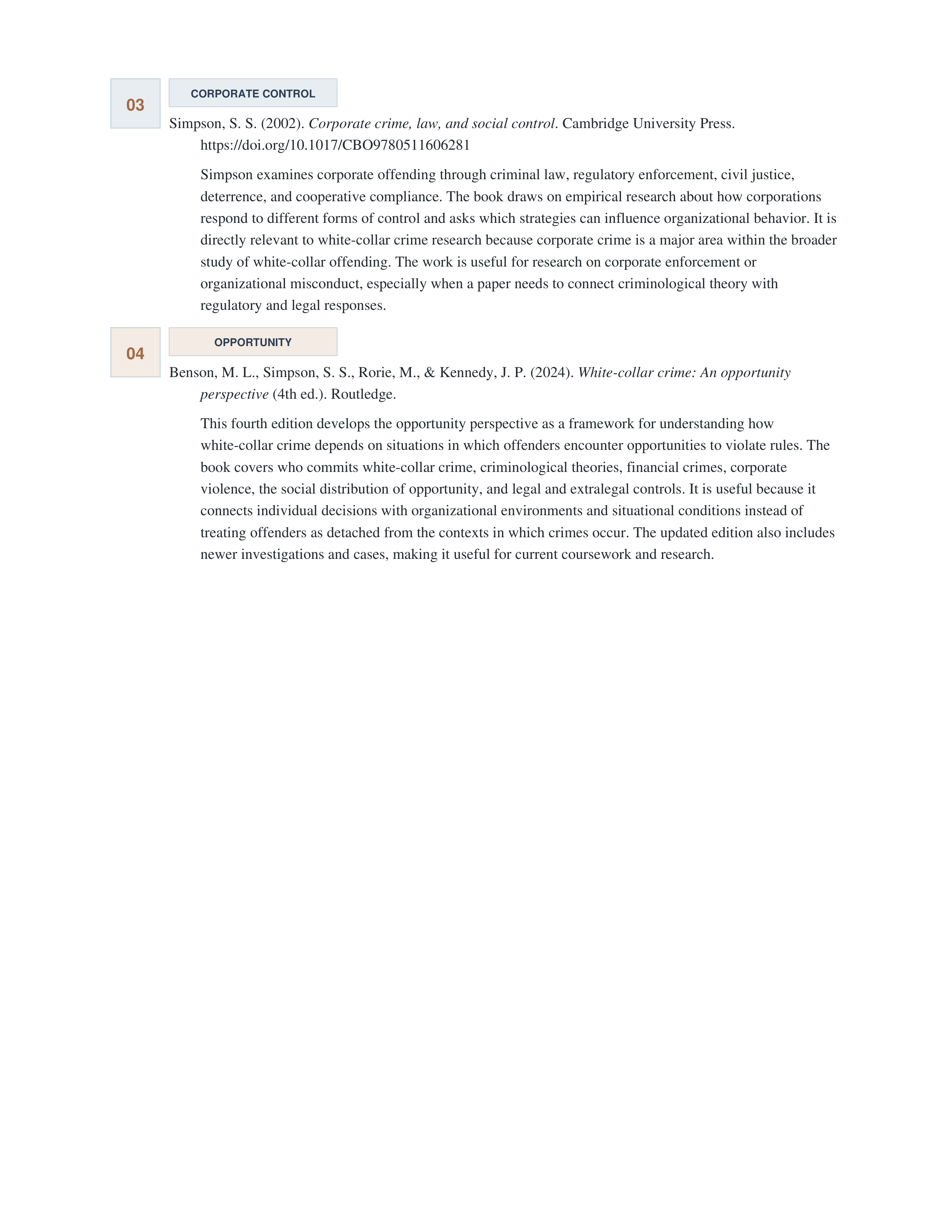 White Collar Crime Annotated Bibliography — page 2