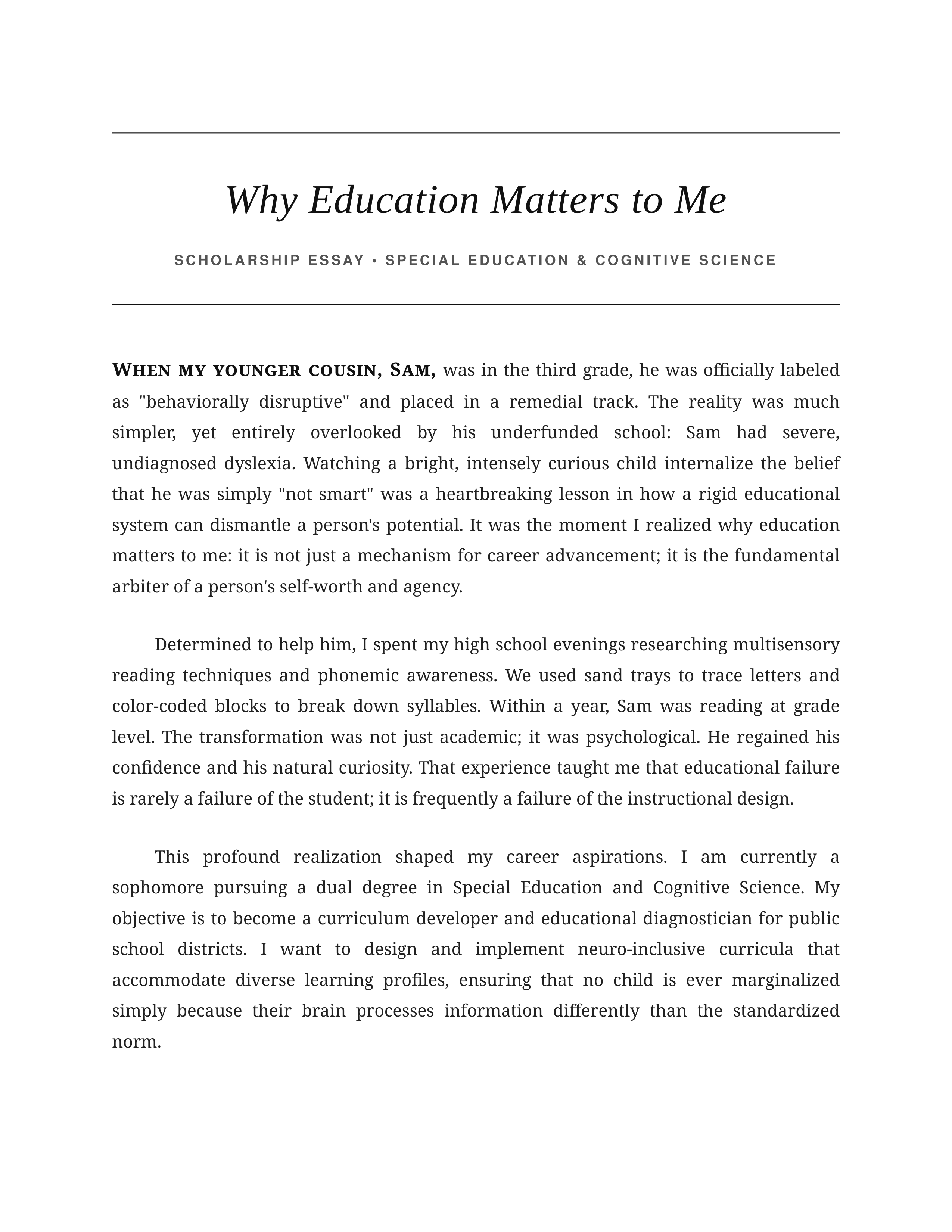 Why Education Matters to Me Scholarship Essay — page 1