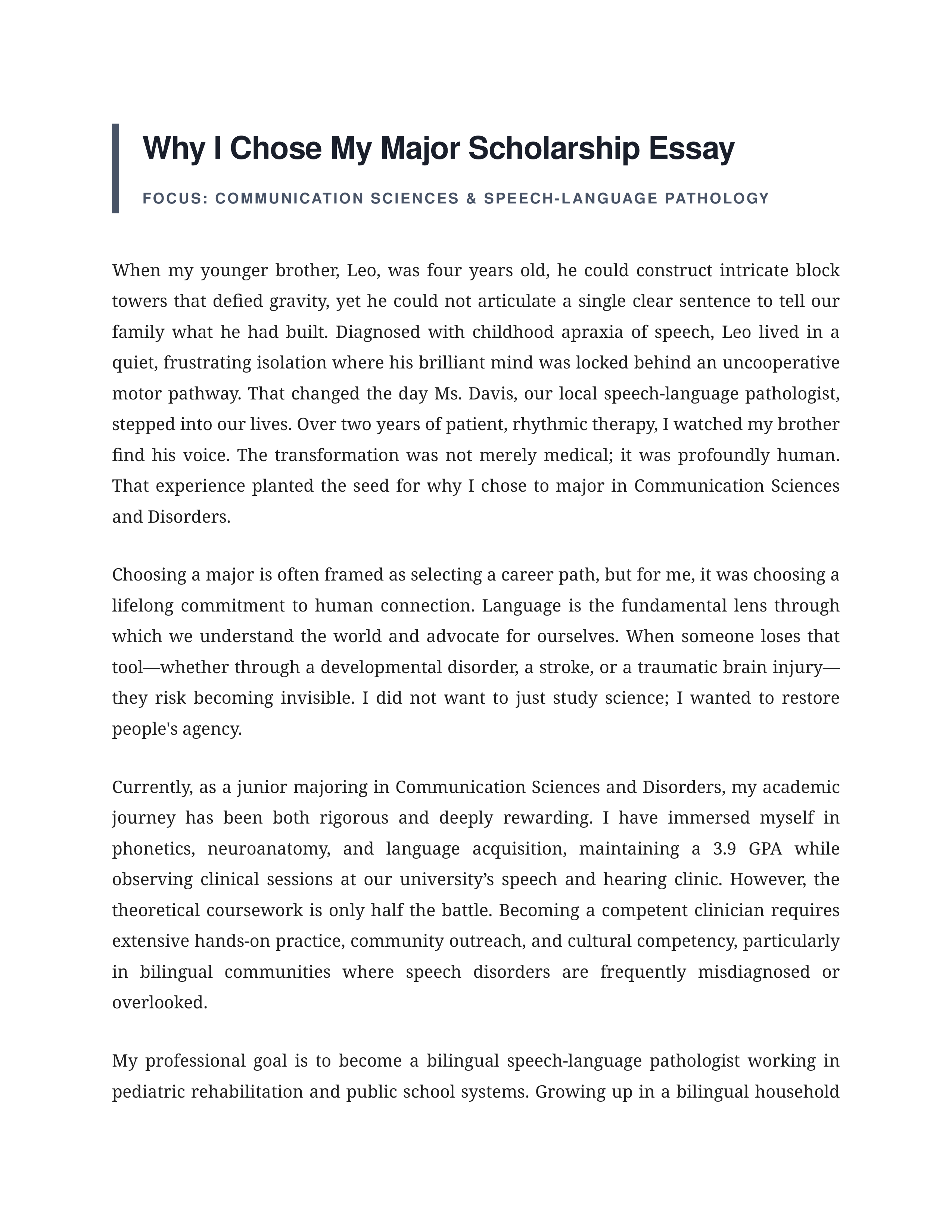Why I Chose My Major Scholarship Essay — page 1