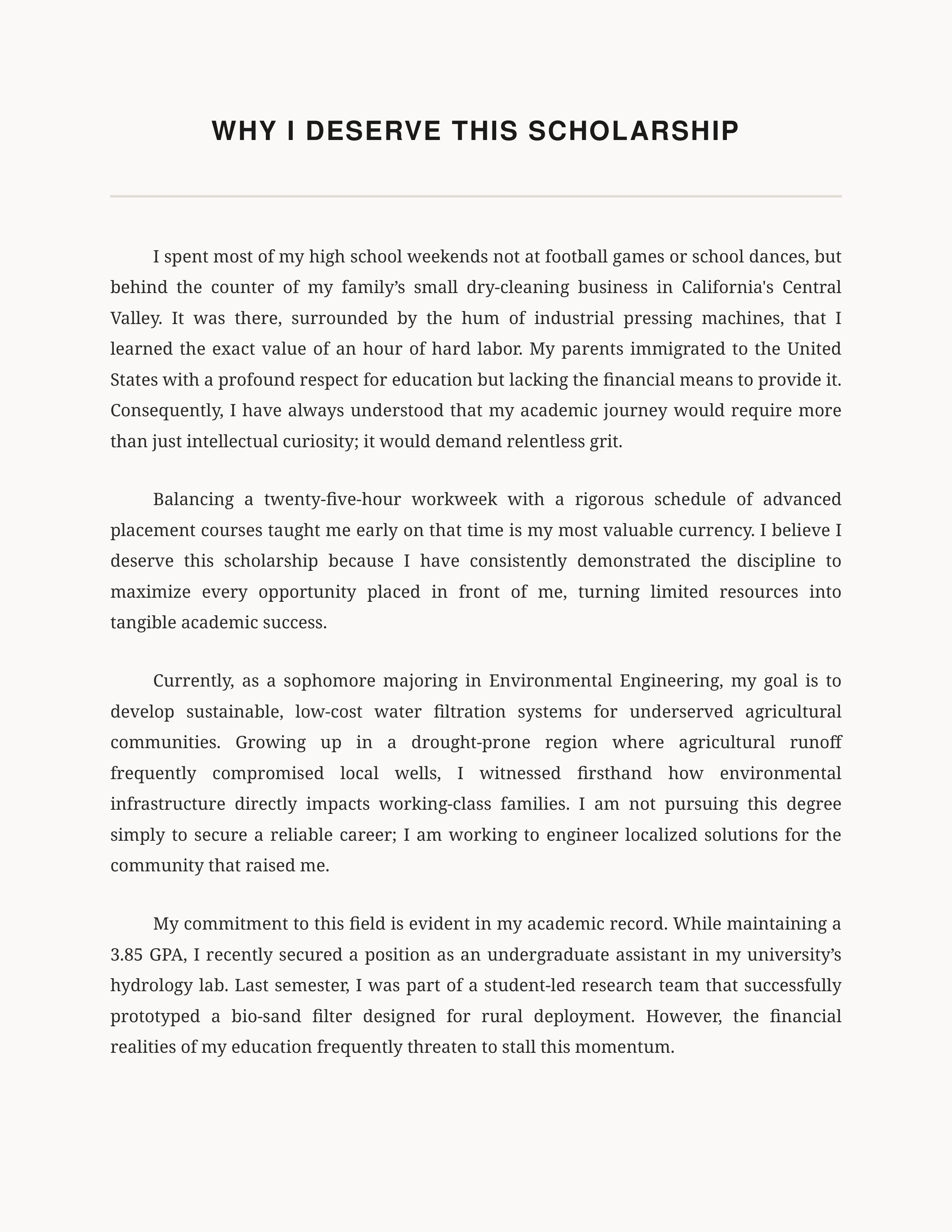 Why I Deserve This Scholarship Essay — page 1