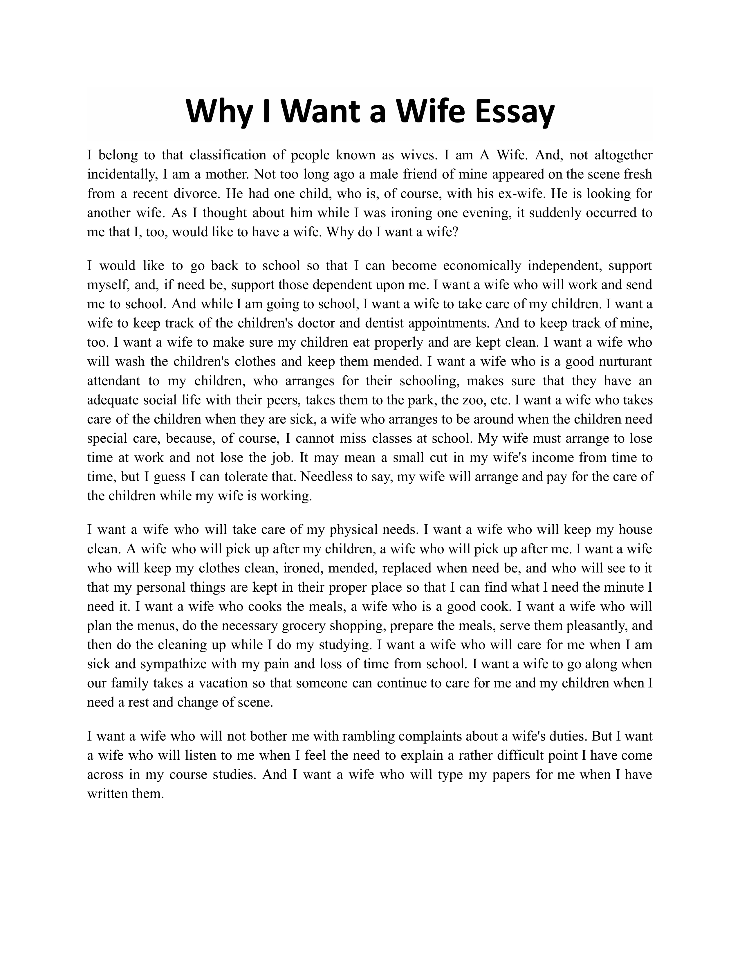 Why I Want a Wife Essay — page 1