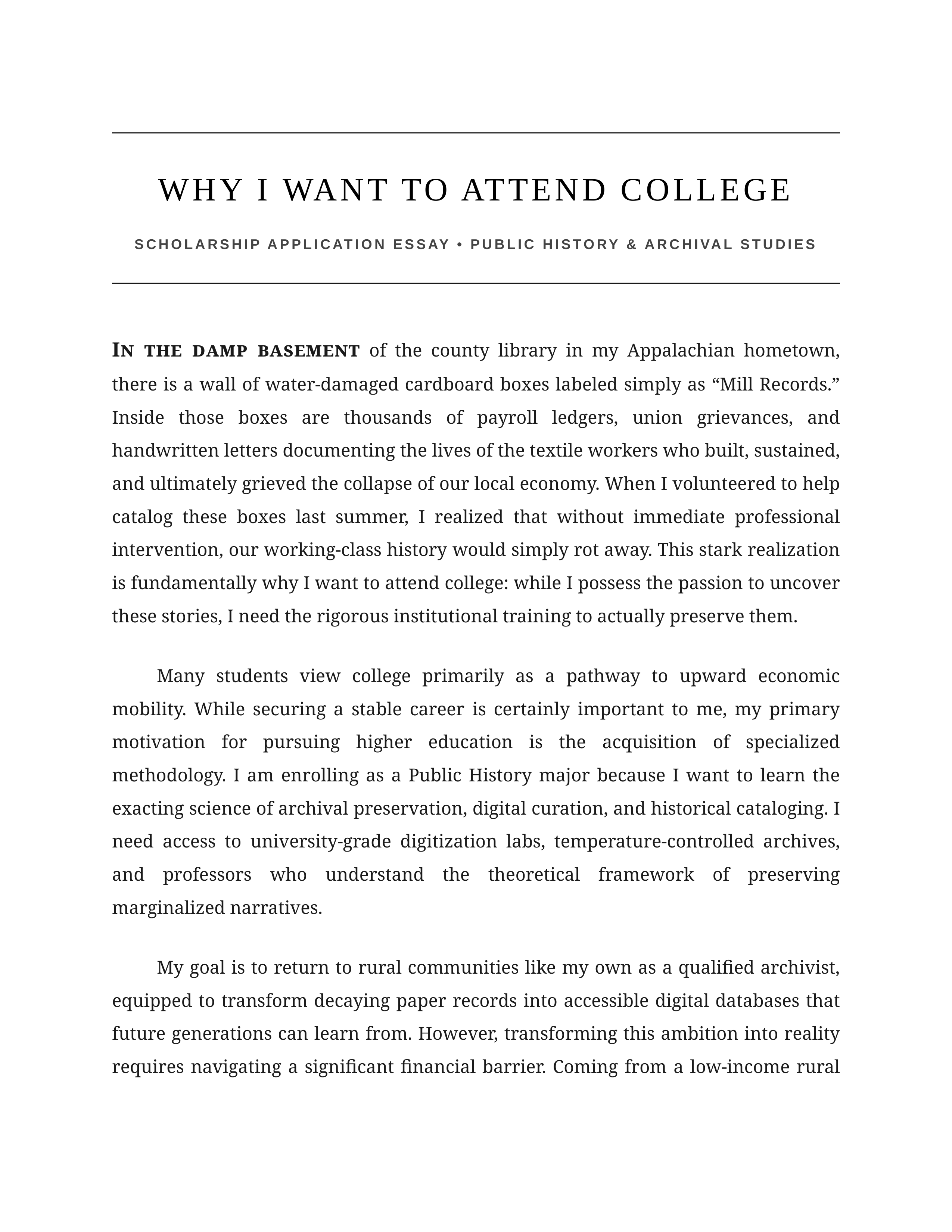 Why I Want to Attend College Scholarship Essay — page 1