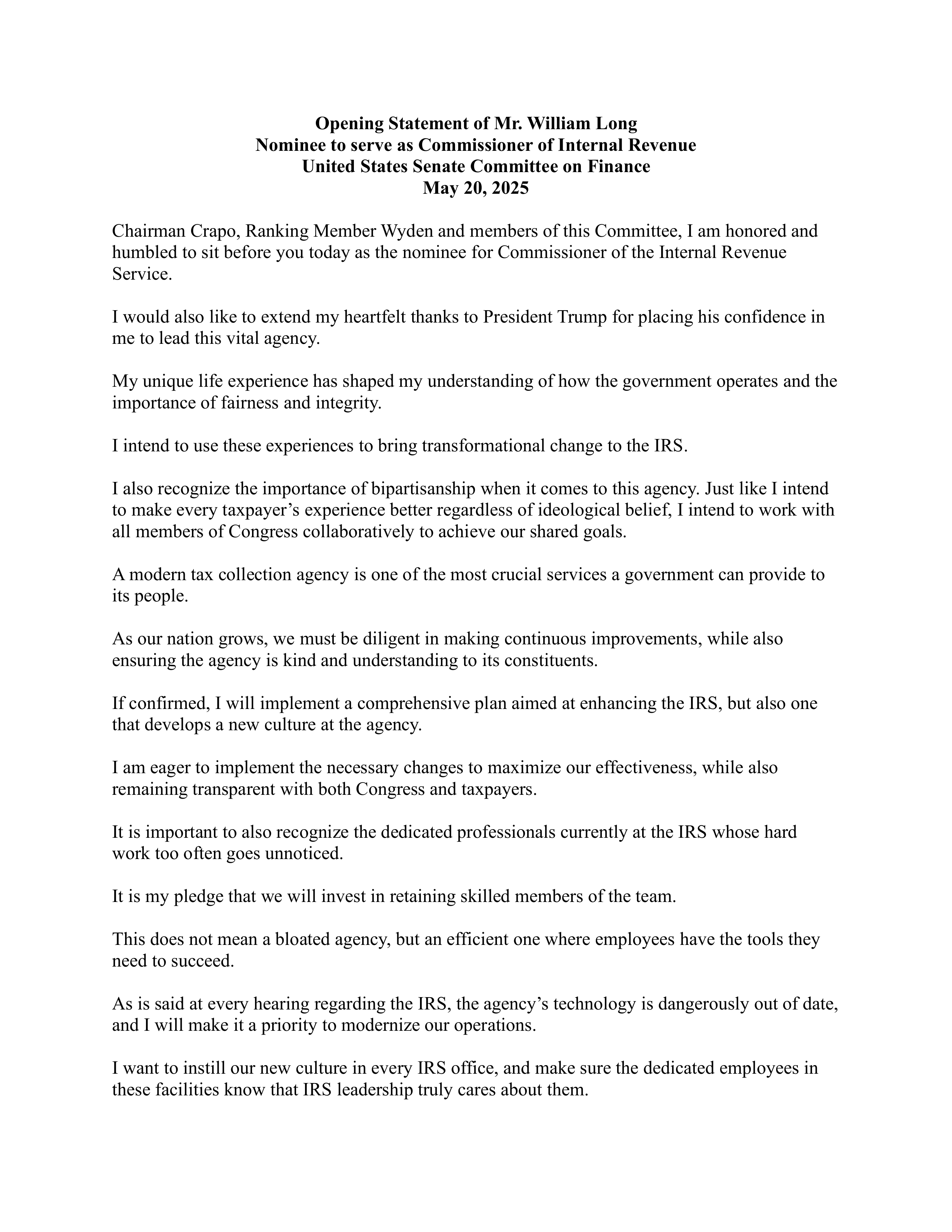 William Long IRS Opening Statement — page 1