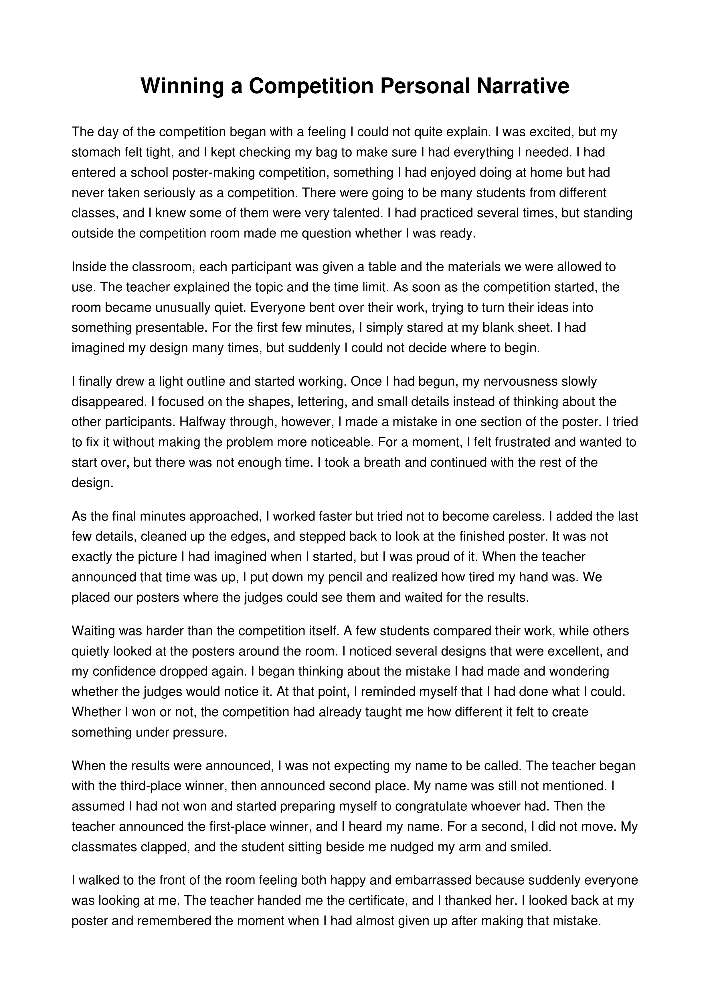 Winning a Competition Personal Narrative — page 1