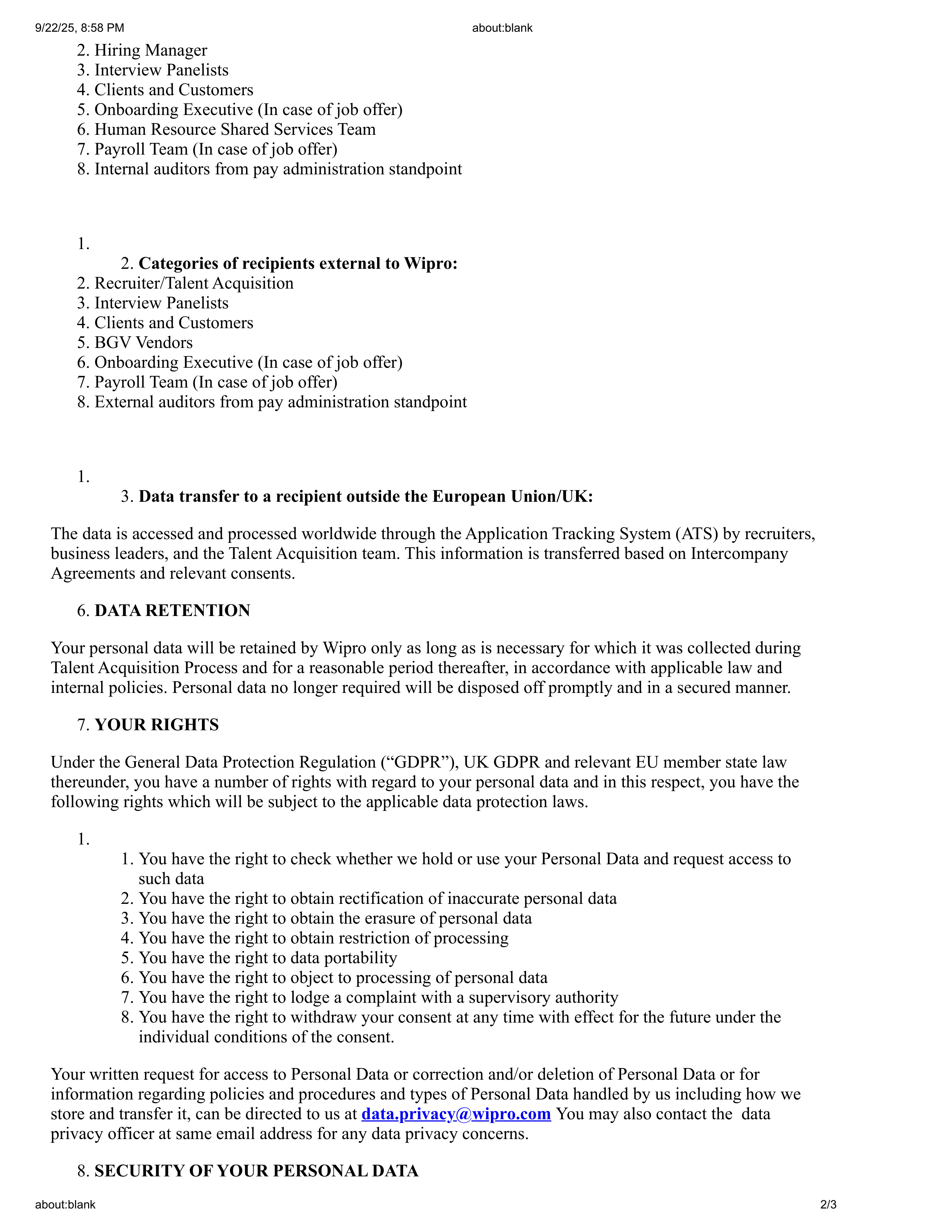 Wipro Personal Data Protection Notice — page 2