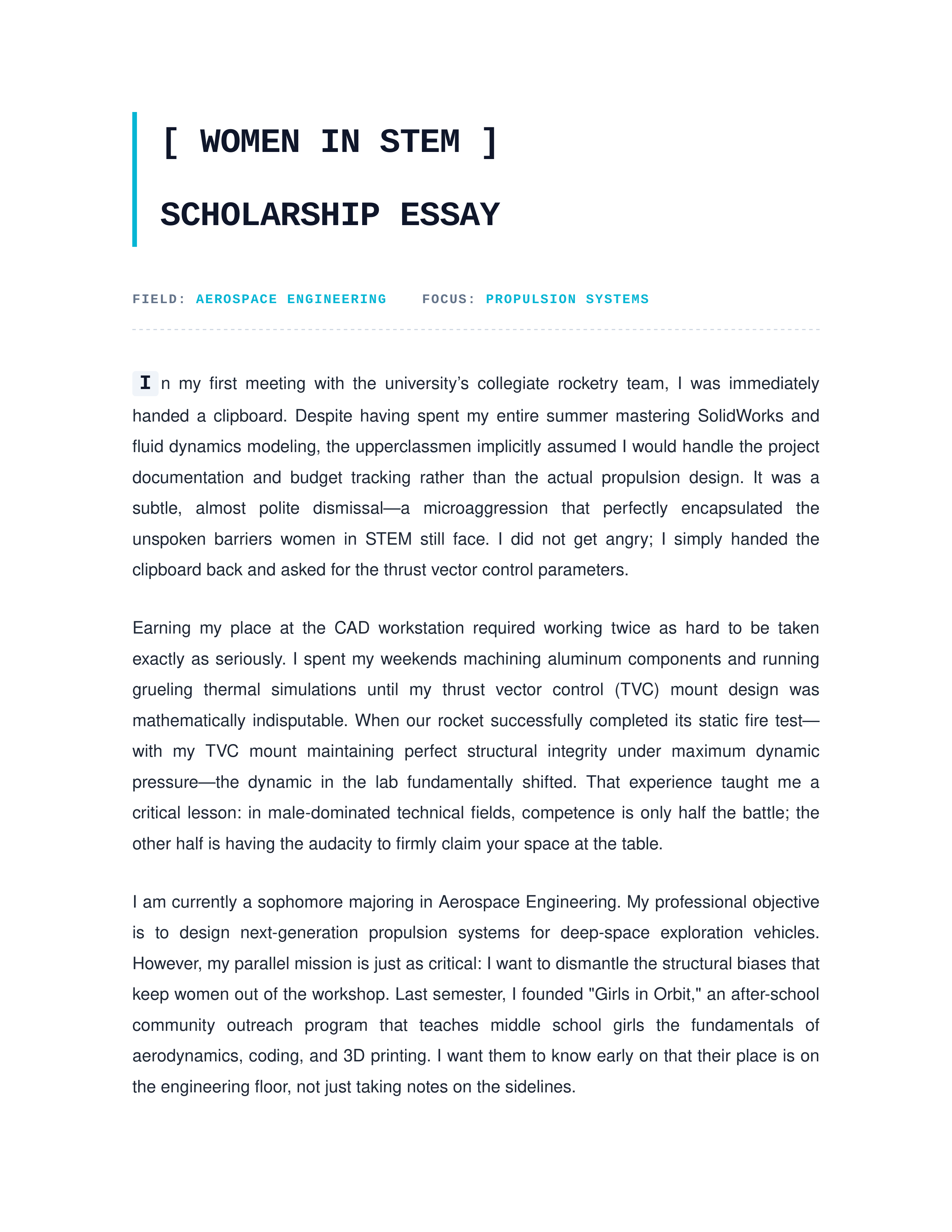 Women in STEM Scholarship Essay — page 1