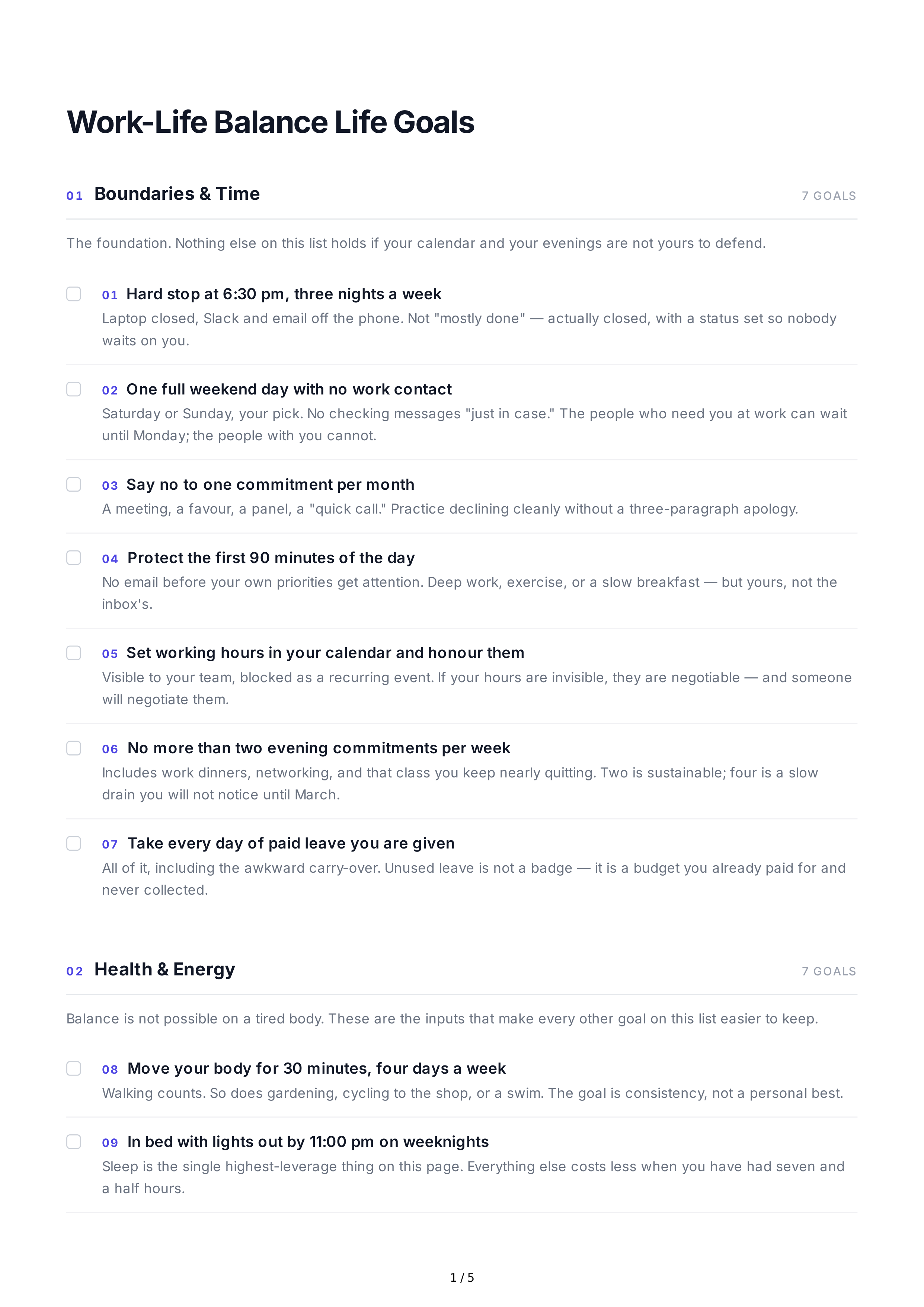Work-Life Balance Life Goals — page 1