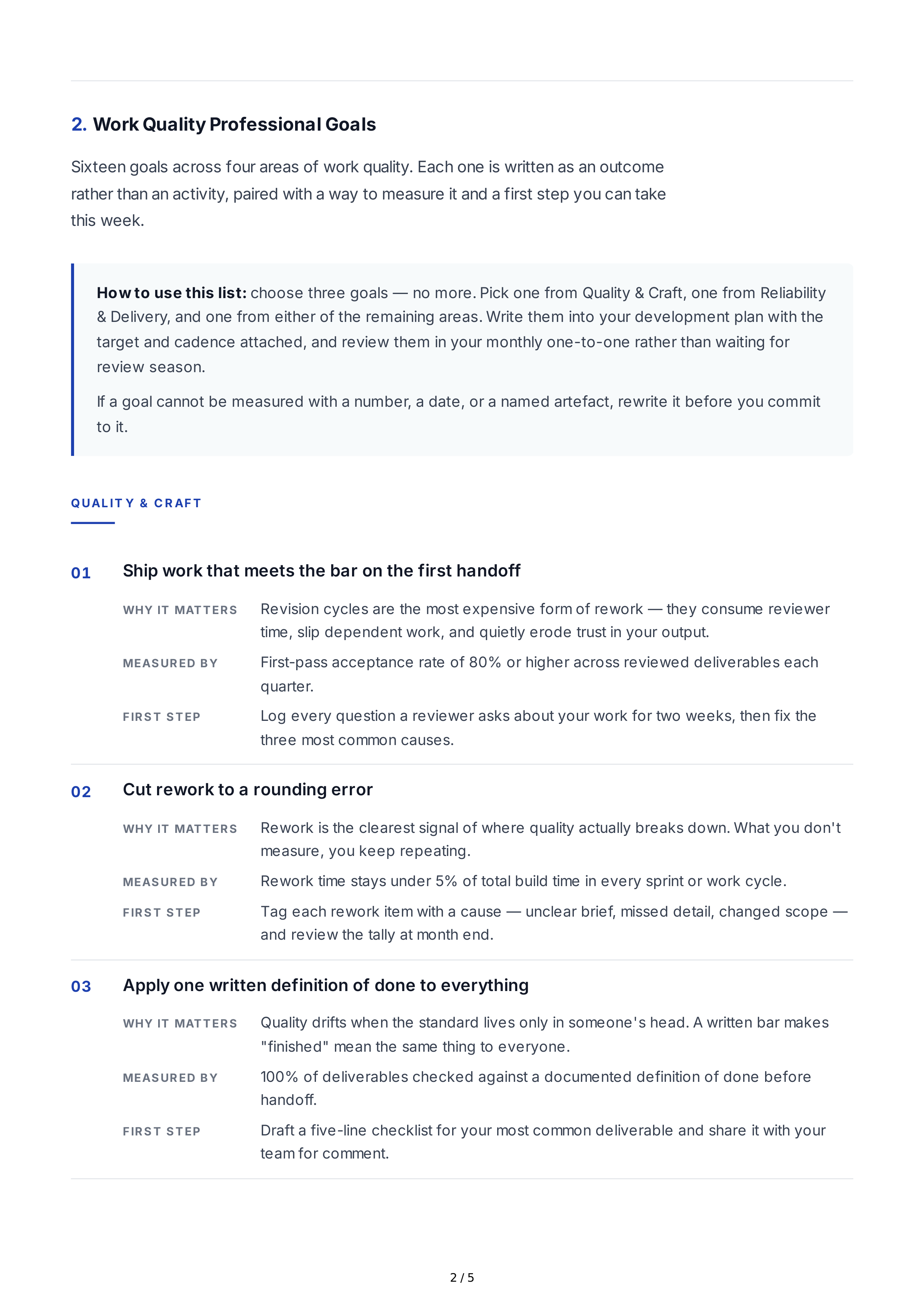 Work Quality Professional Goals — page 2