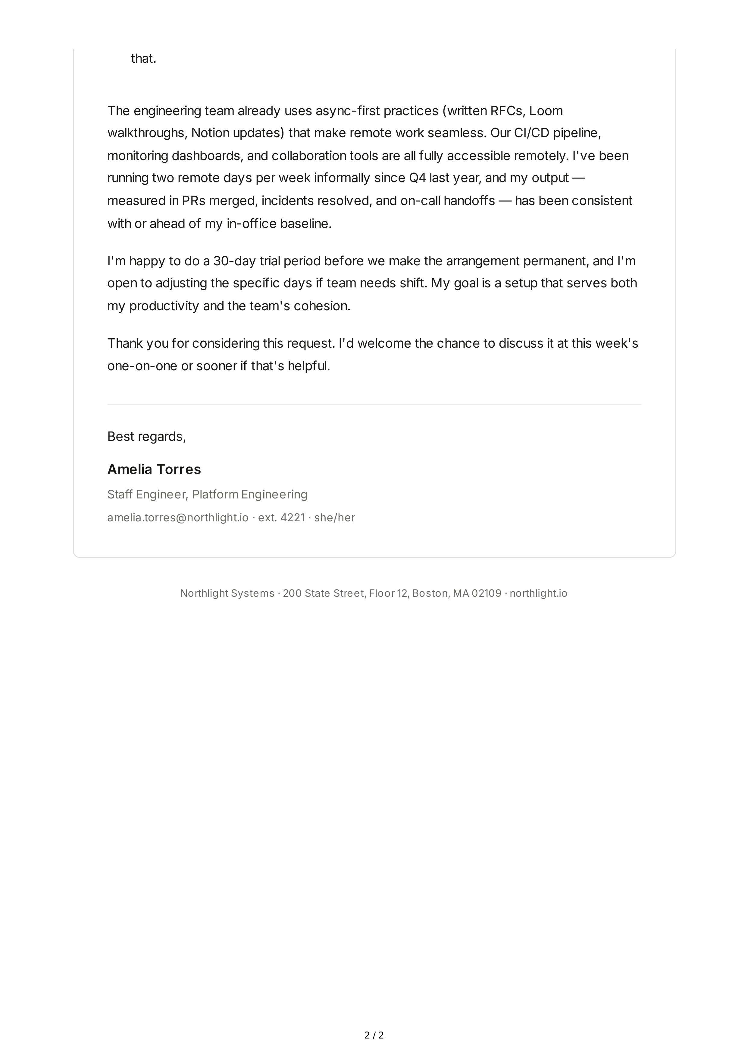 Work-from-Home Request Email — page 2