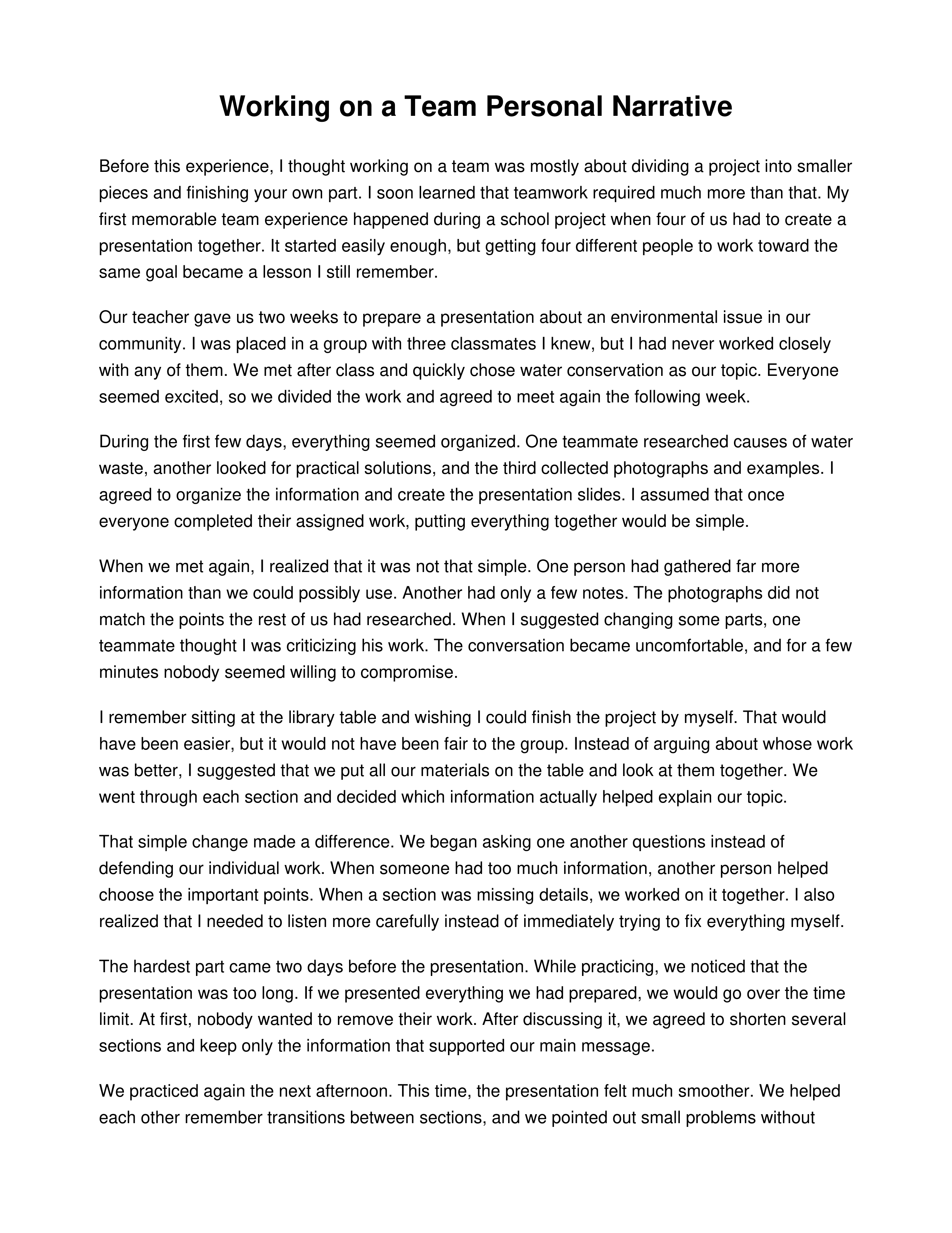 Working on a Team Personal Narrative — page 1