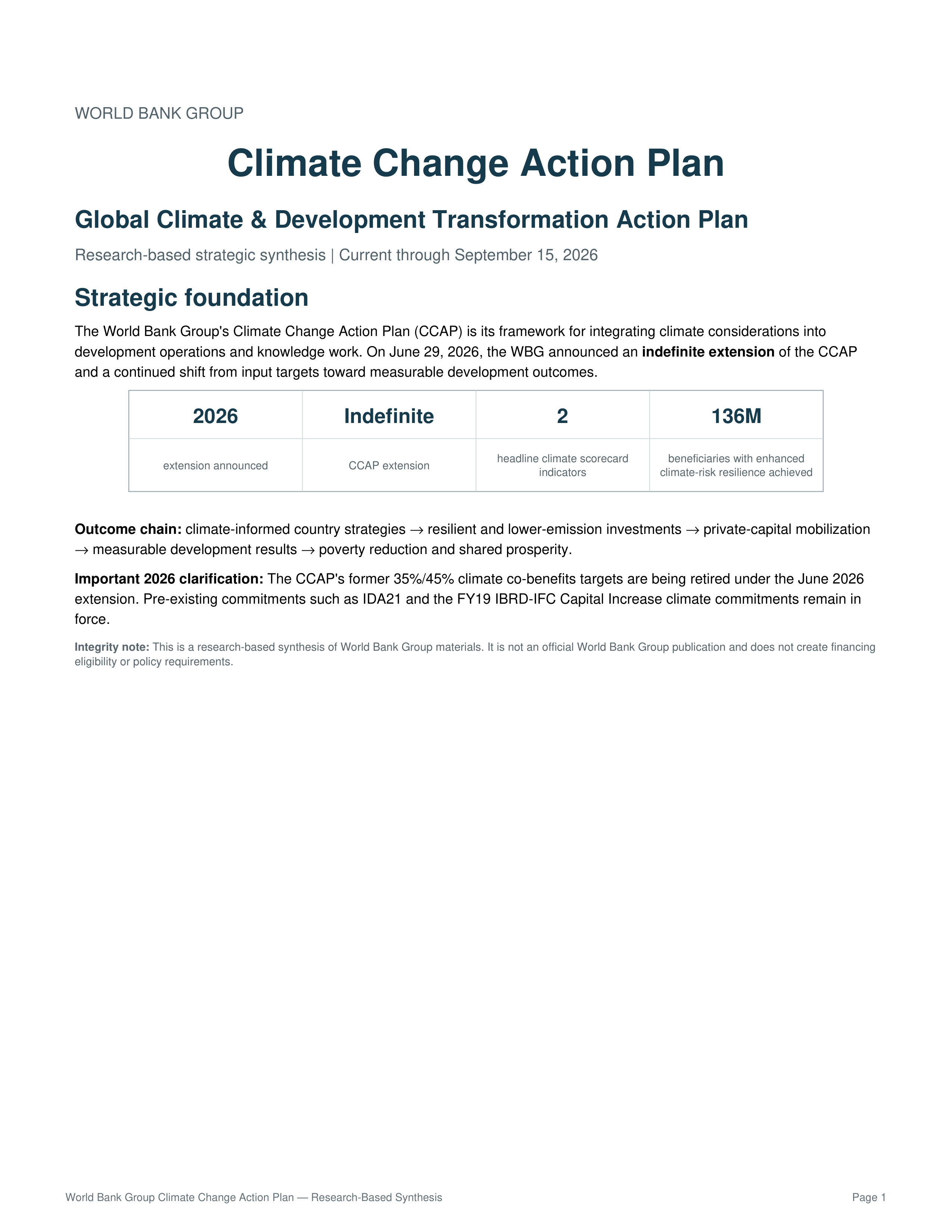 World Bank Group Climate Change Action Plan — page 1