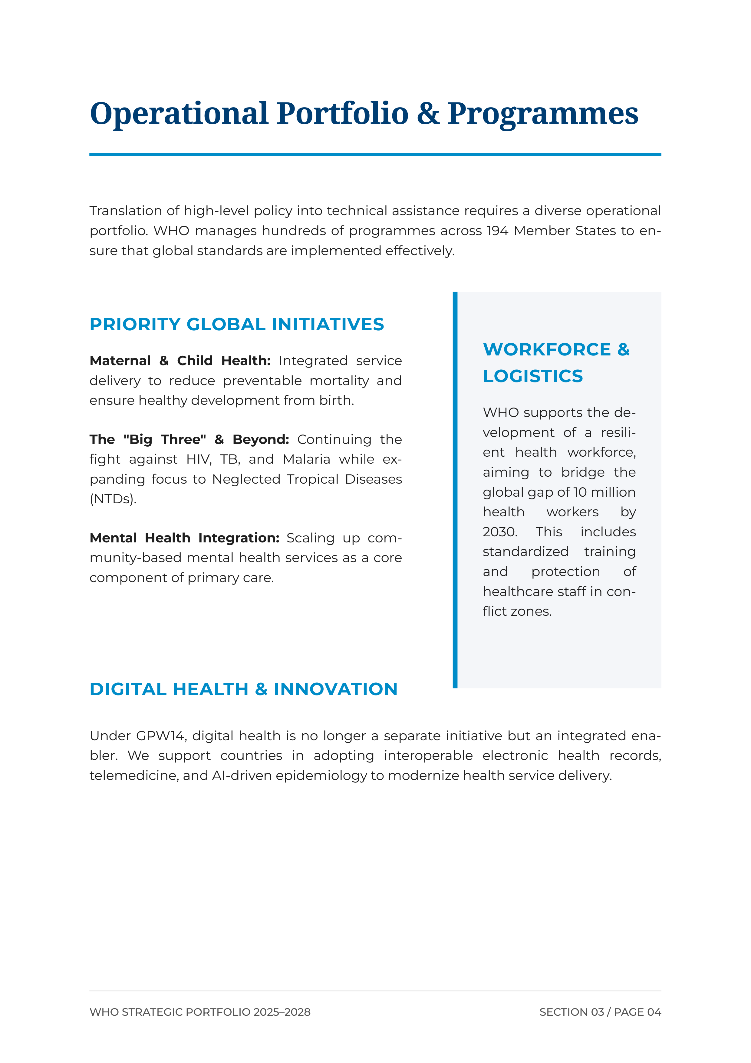 World Health Organization (WHO) Fourteenth General Programme of Work (GPW14) Portfolio — page 4