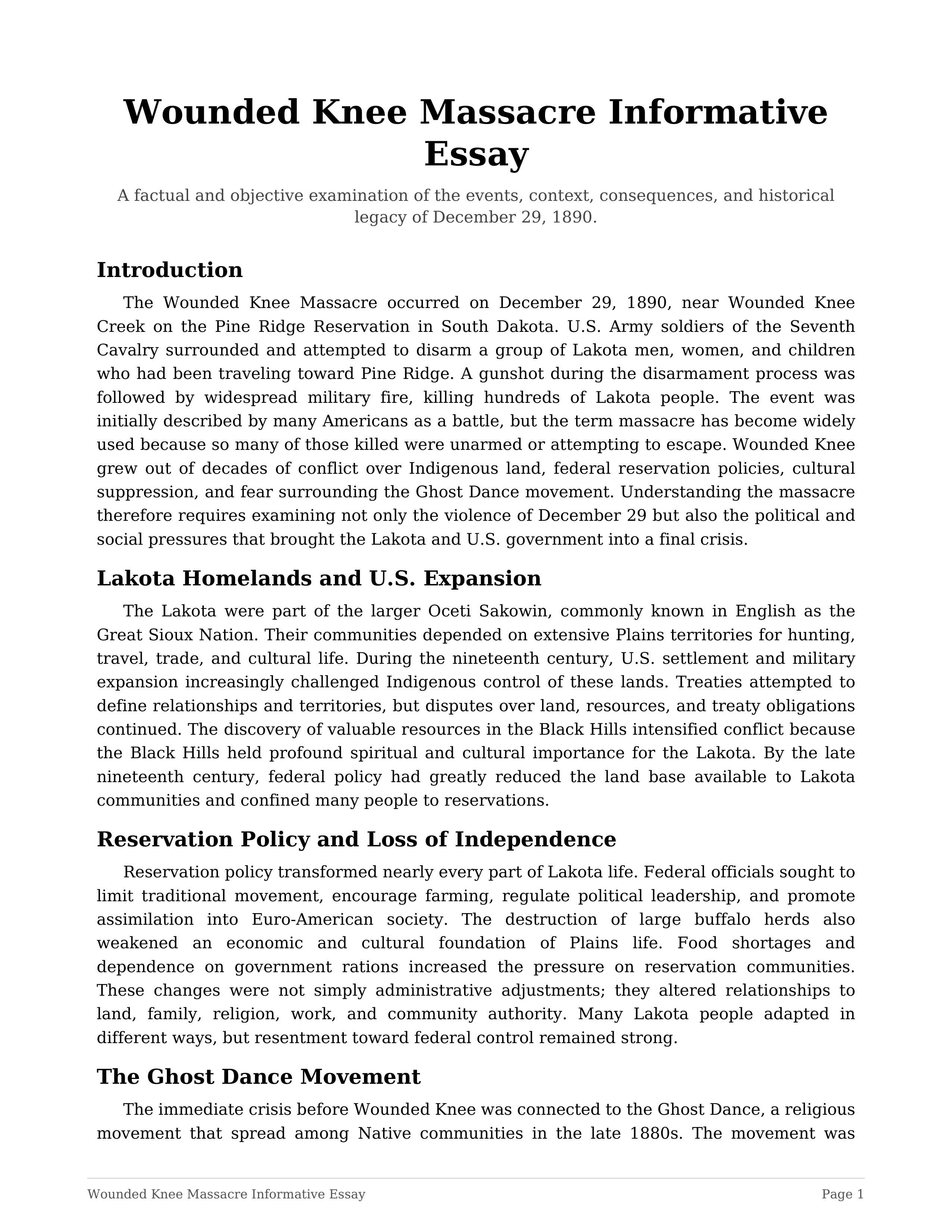 Wounded Knee Massacre Informative Essay — page 1