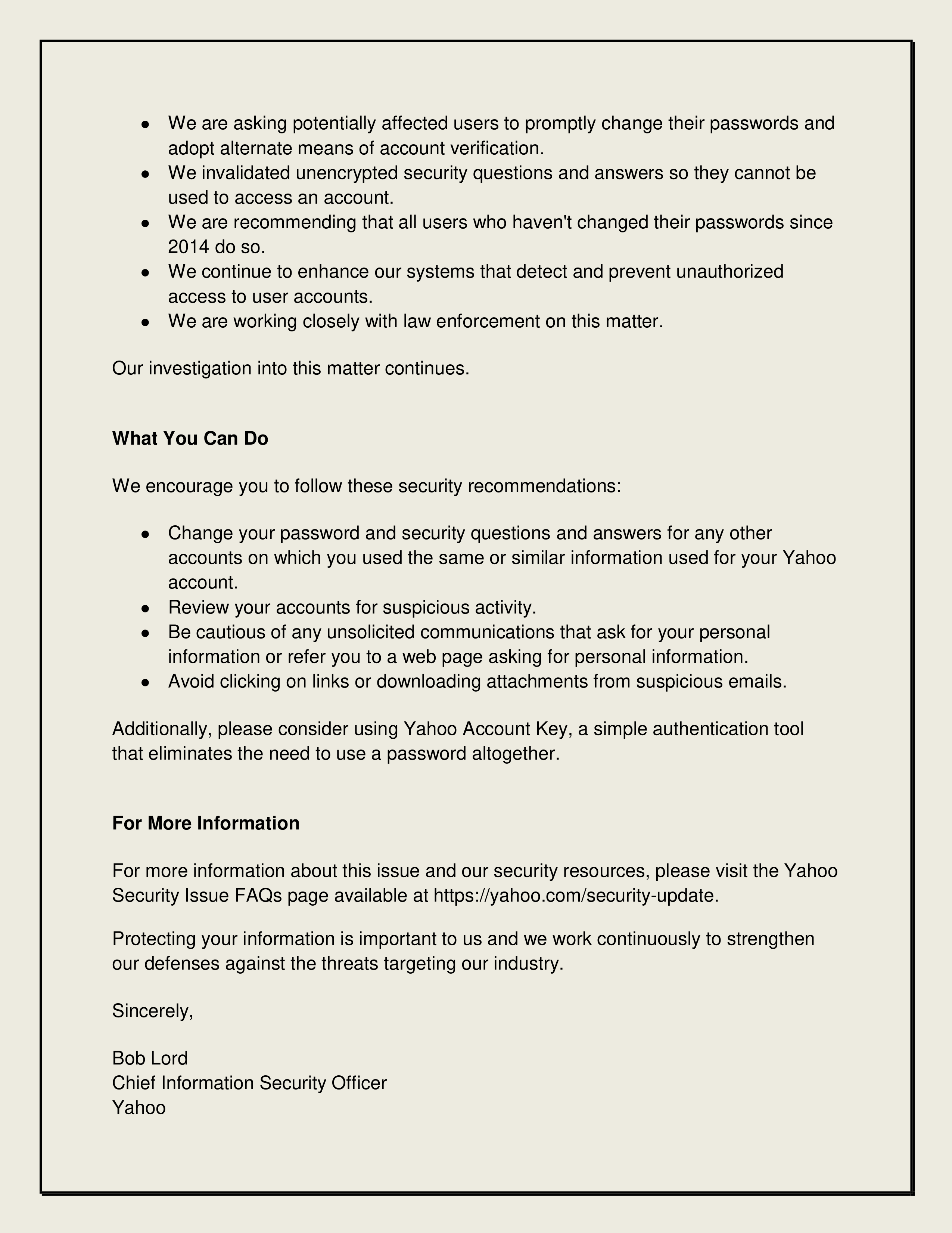 Yahoo Data Breach Notice — page 2