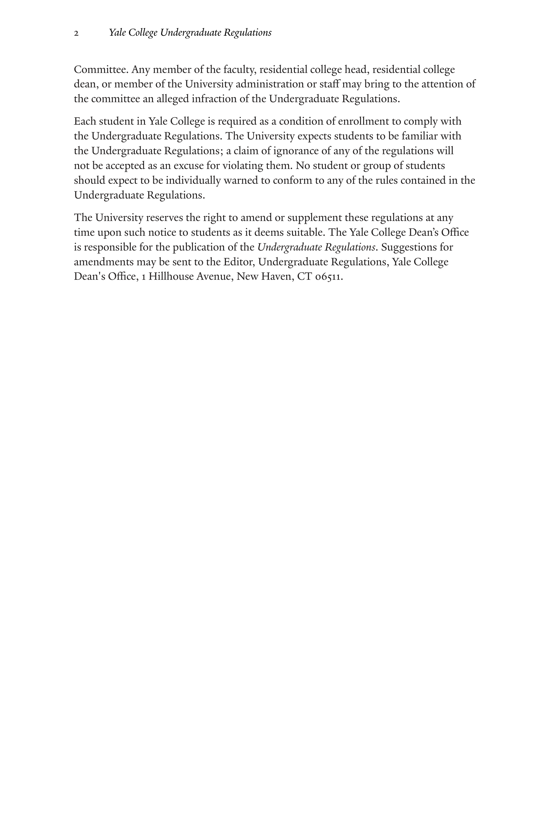 Yale College Undergraduate Regulations Handbook — page 2
