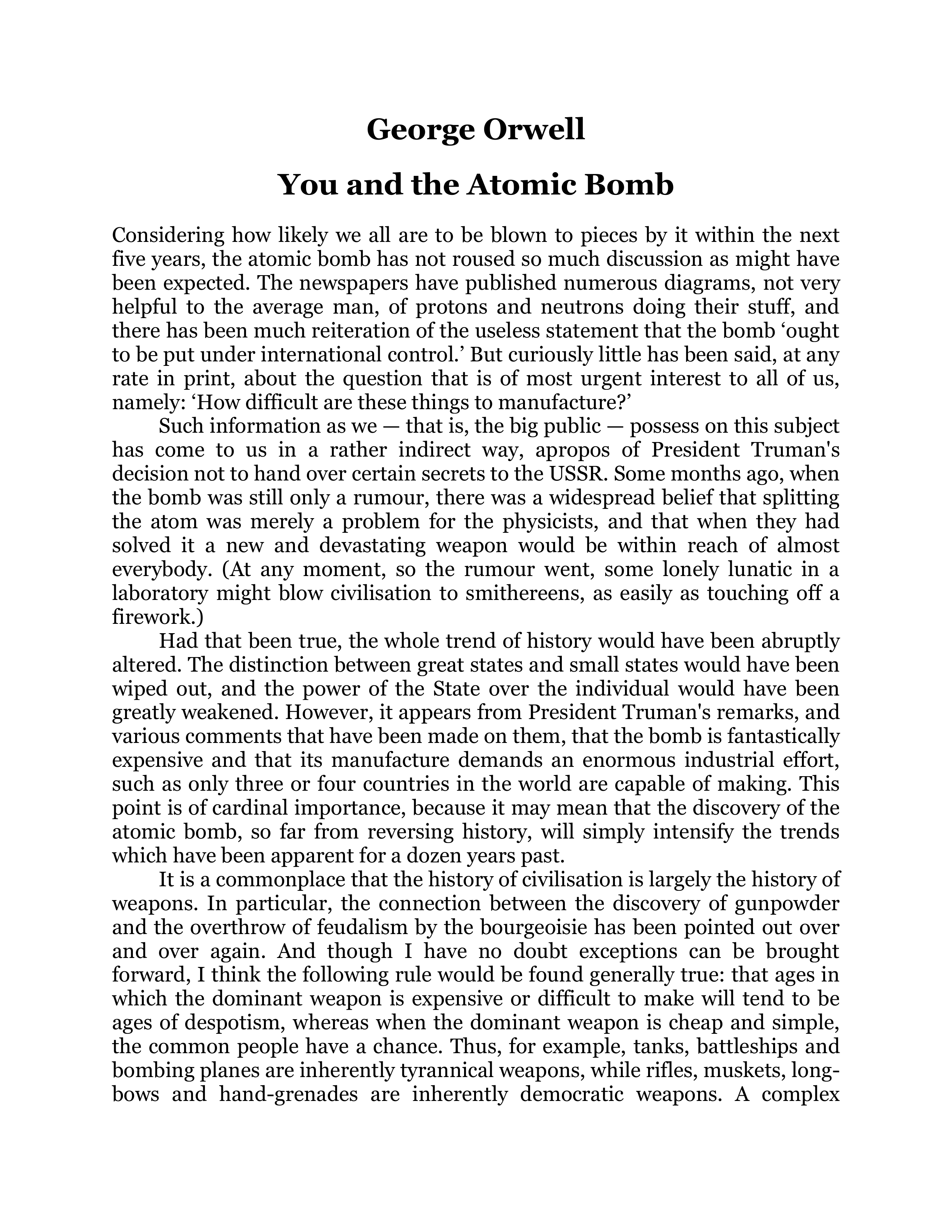 You and the Atom Bomb Essay — page 1