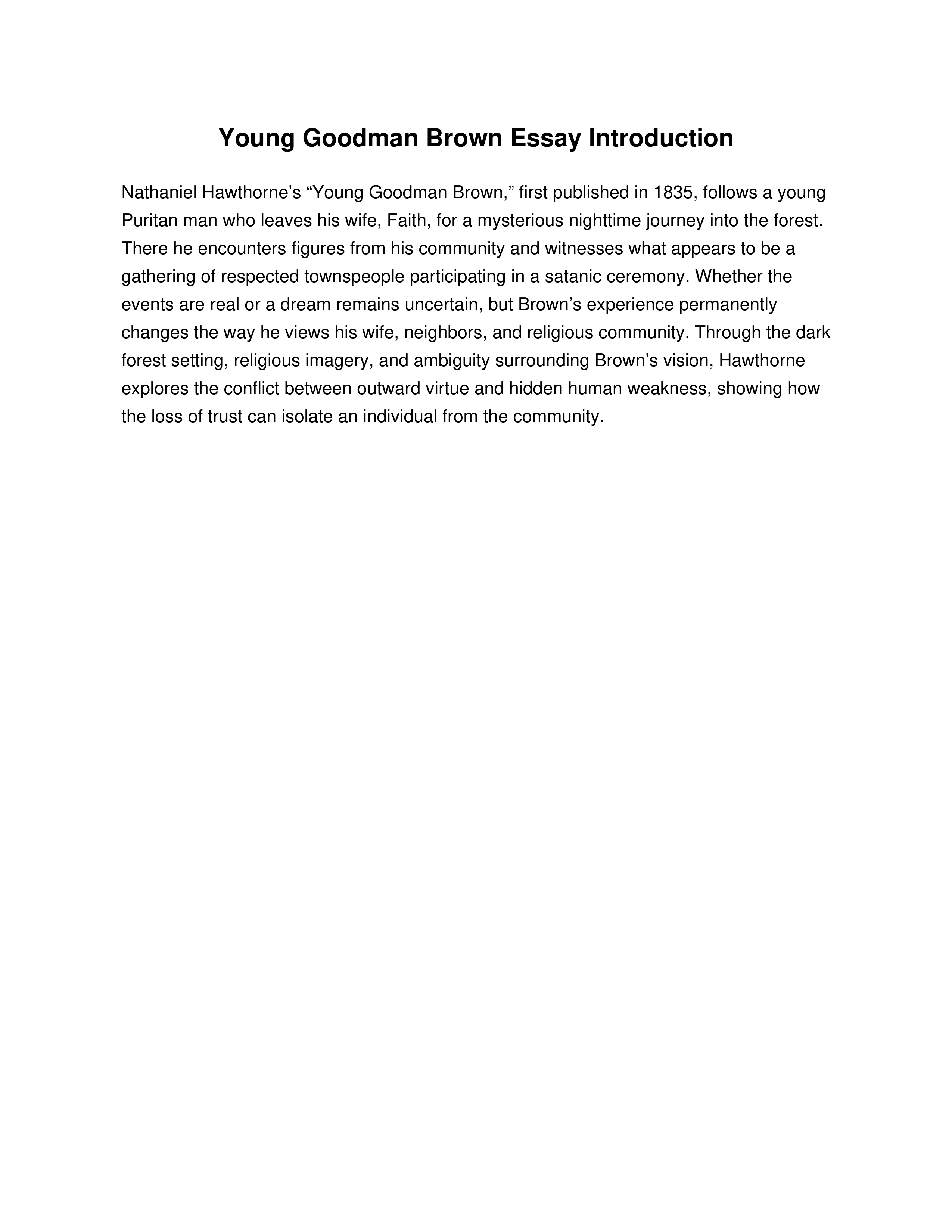 Young Goodman Brown Essay Introduction — page 1