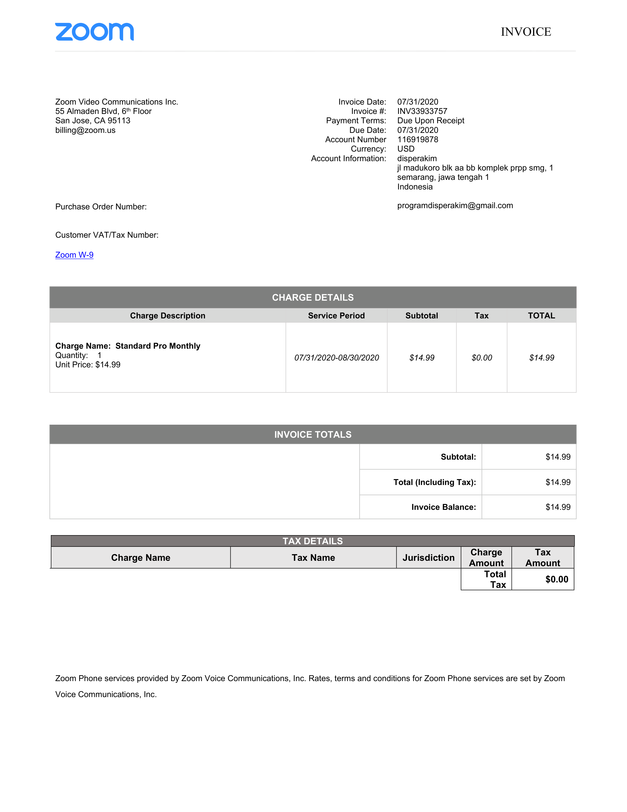 Zoom Business Invoice — page 2