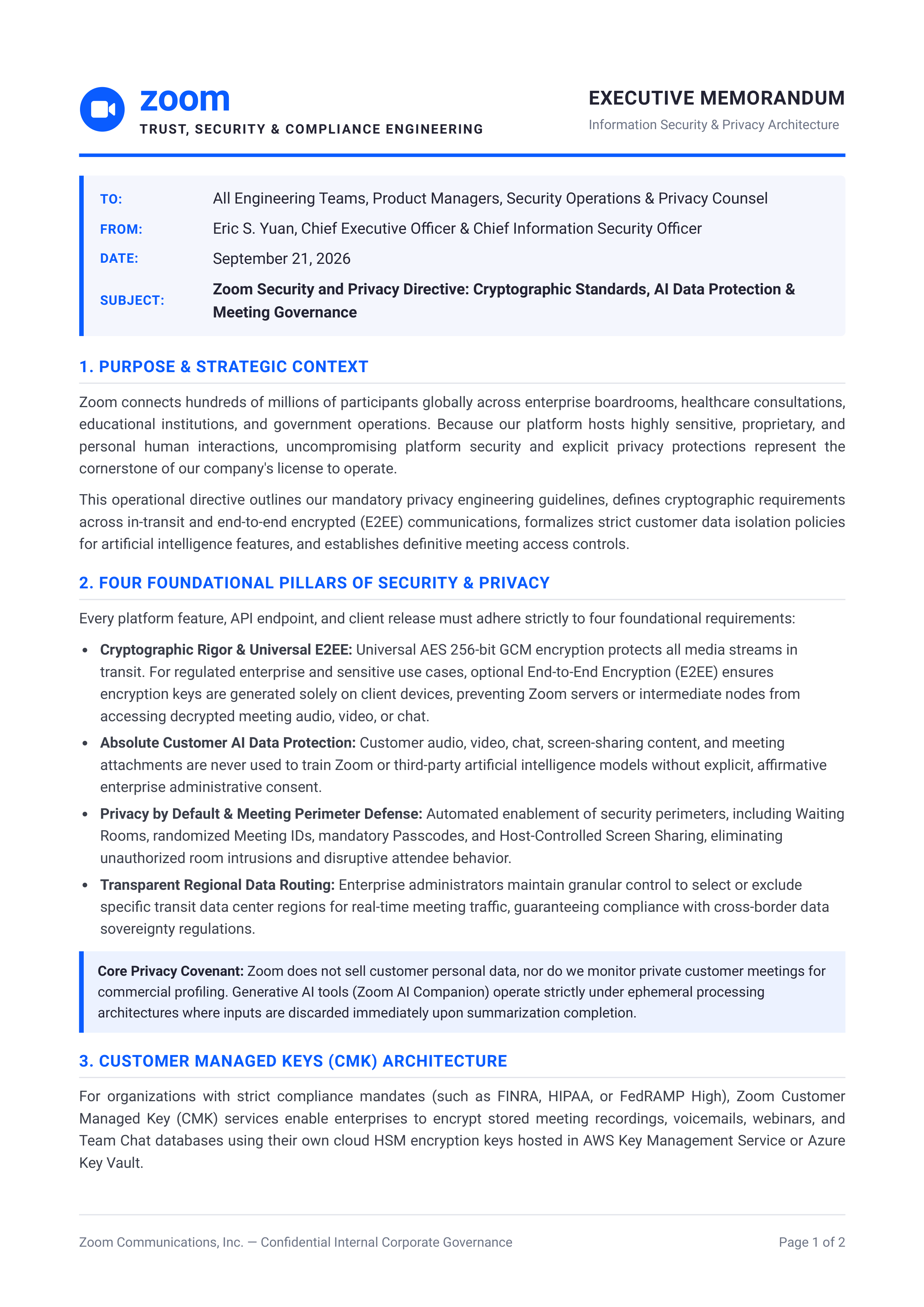 Zoom Security and Privacy Memo — page 1