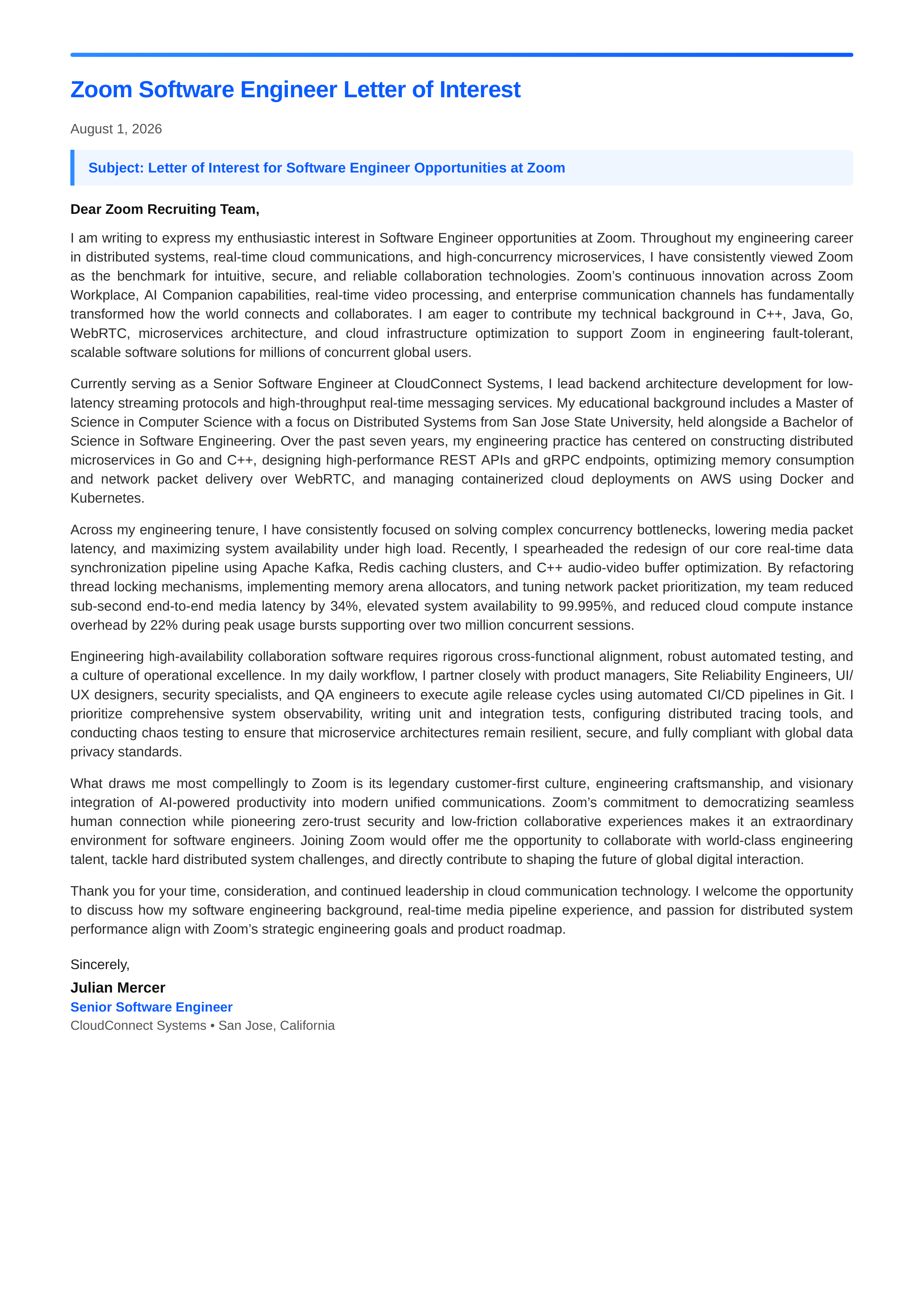 Zoom Software Engineer Letter of Interest — page 1