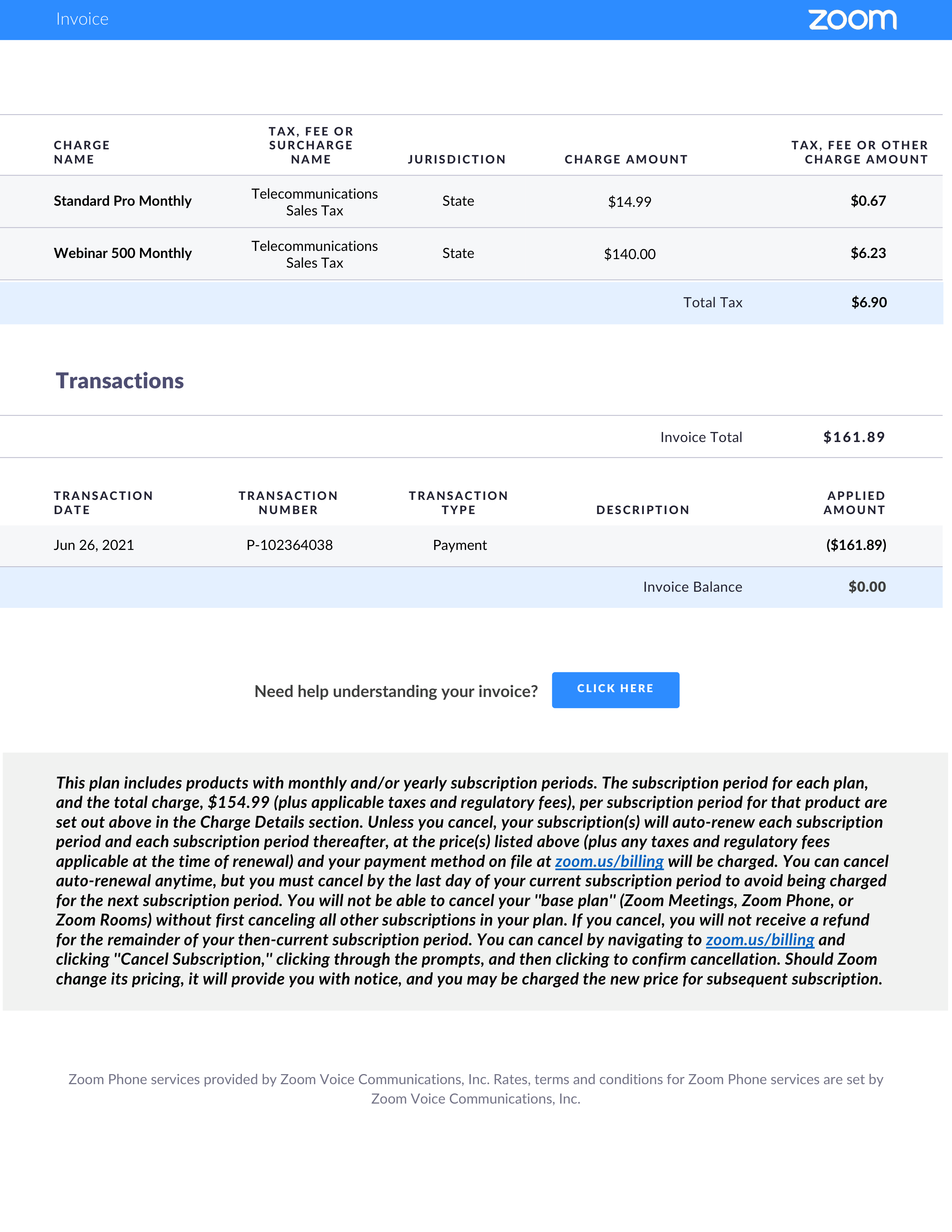 Zoom Subscription Invoice — page 2